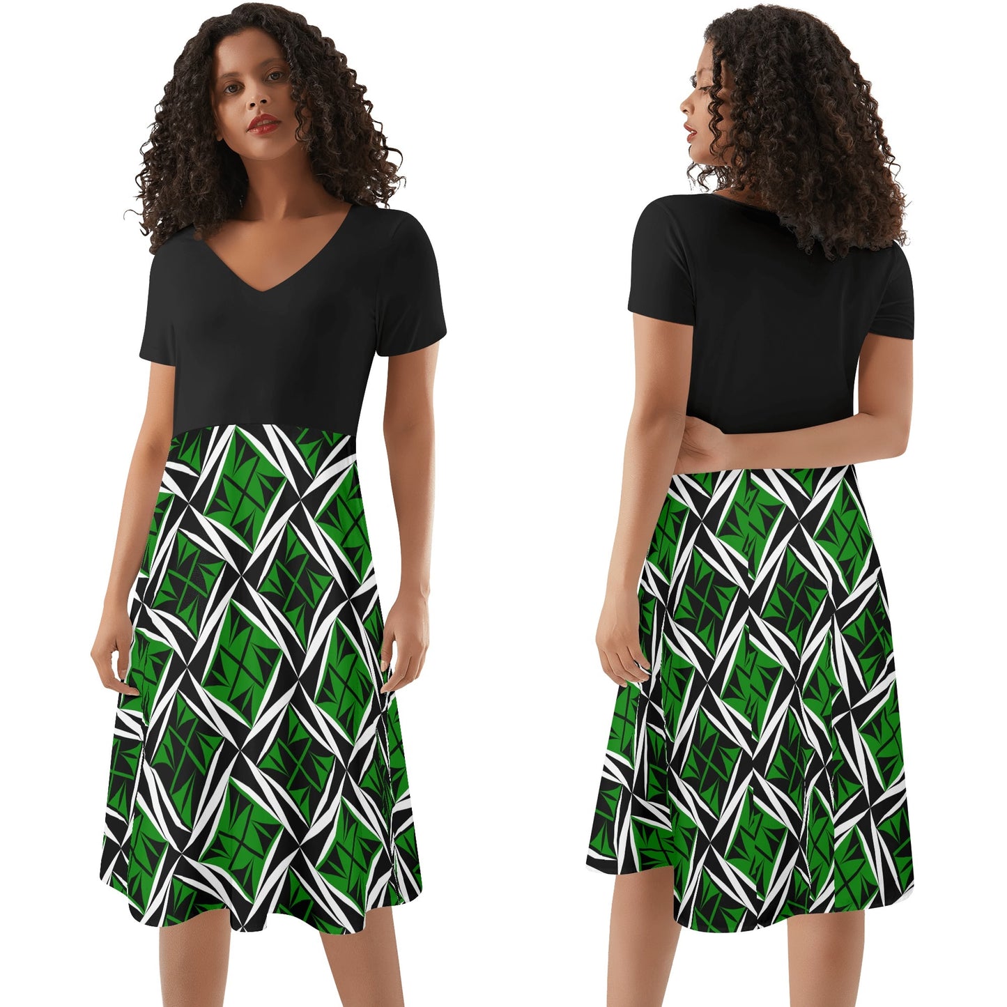 Sacred Winds in Green 2 - Black Top Summer Dress