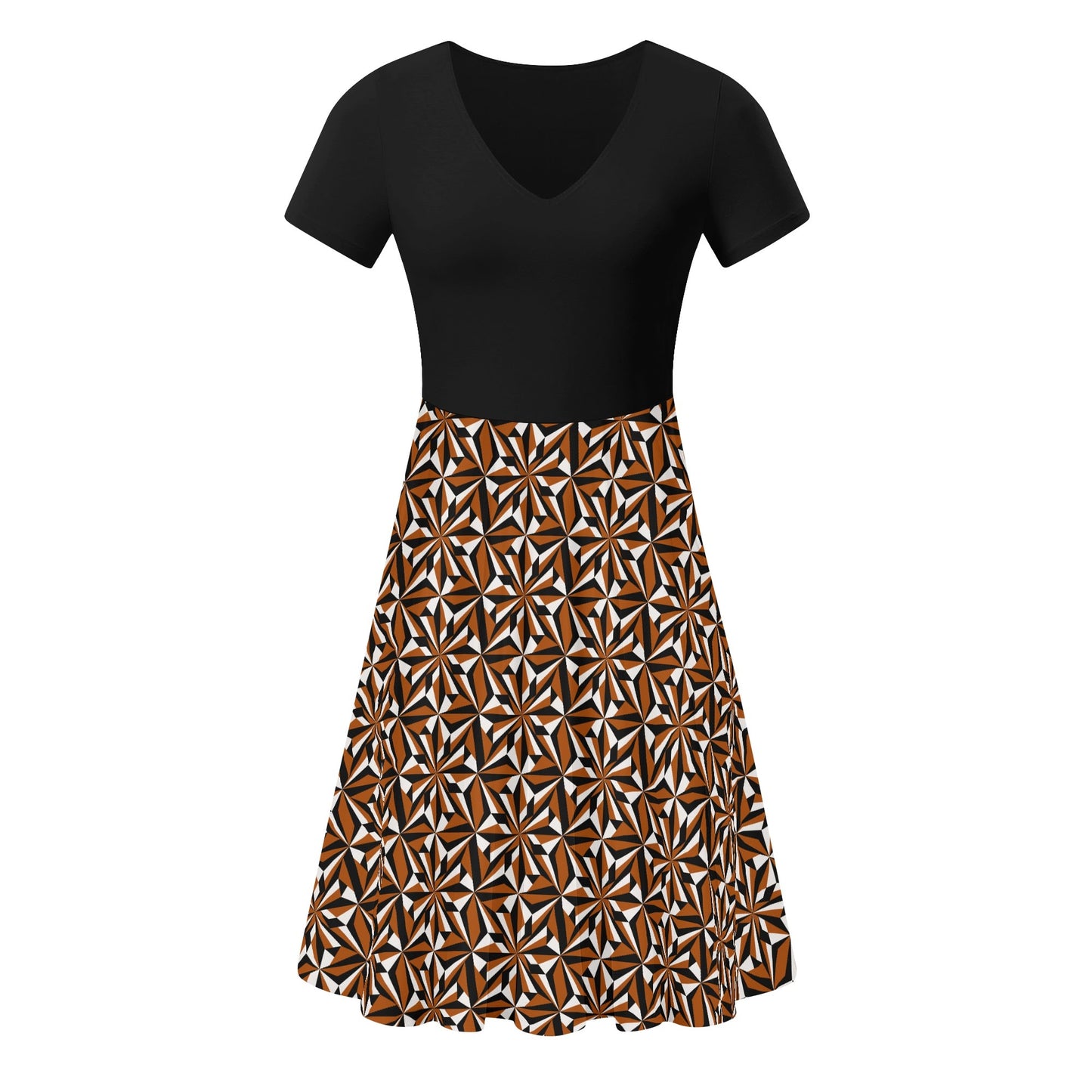 Desert Flowers in Rust - Black Top Summer Dress