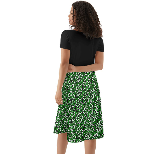 Desert Flowers in Green - Black Top Summer Dress