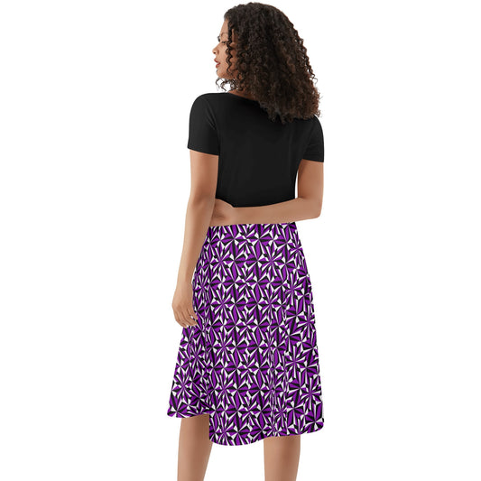 Desert Flowers in Purple - Black Top Summer Dress