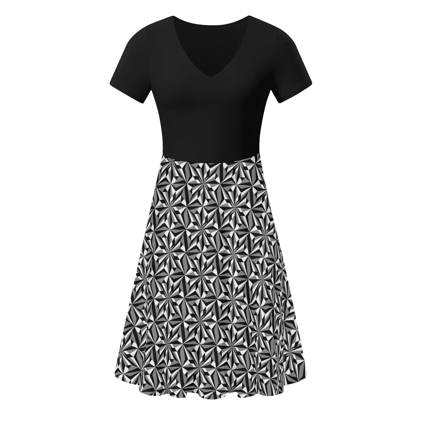 Desert Flowers in Gray - Black Top Summer Dress