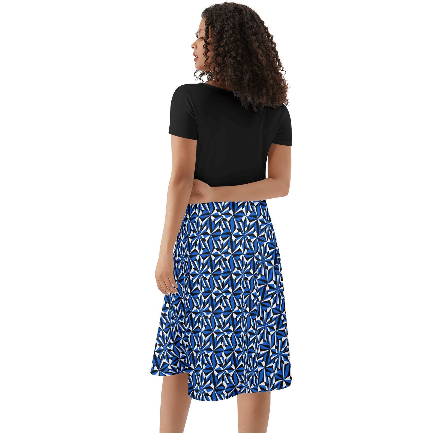 Desert Flowers in Blue - Black Top Summer Dress