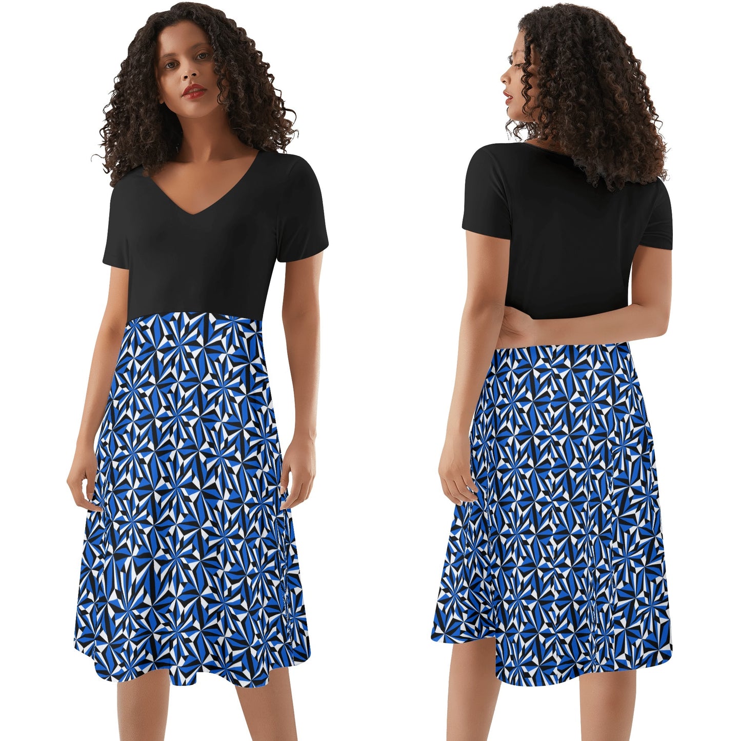 Desert Flowers in Blue - Black Top Summer Dress