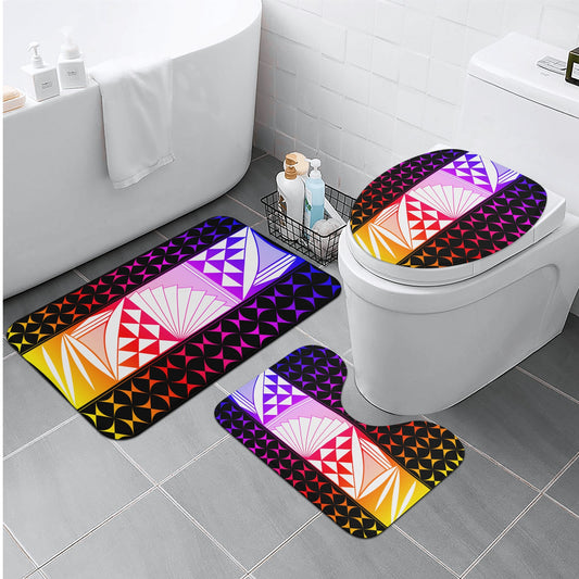 Rainbow Sunrise on Black Bath Rug Set