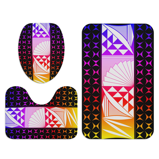Rainbow Sunrise on Black Bath Rug Set