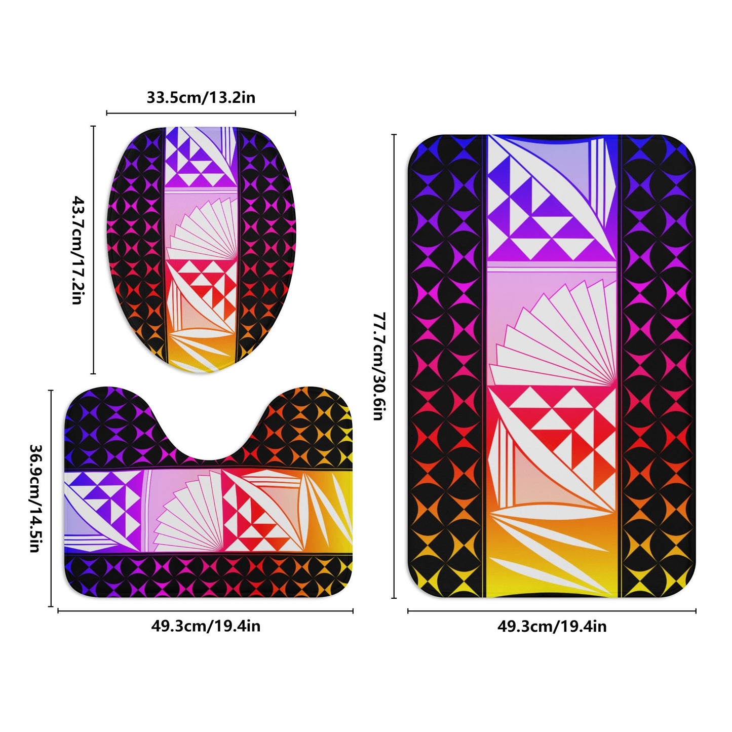 Rainbow Sunrise on Black Bath Rug Set