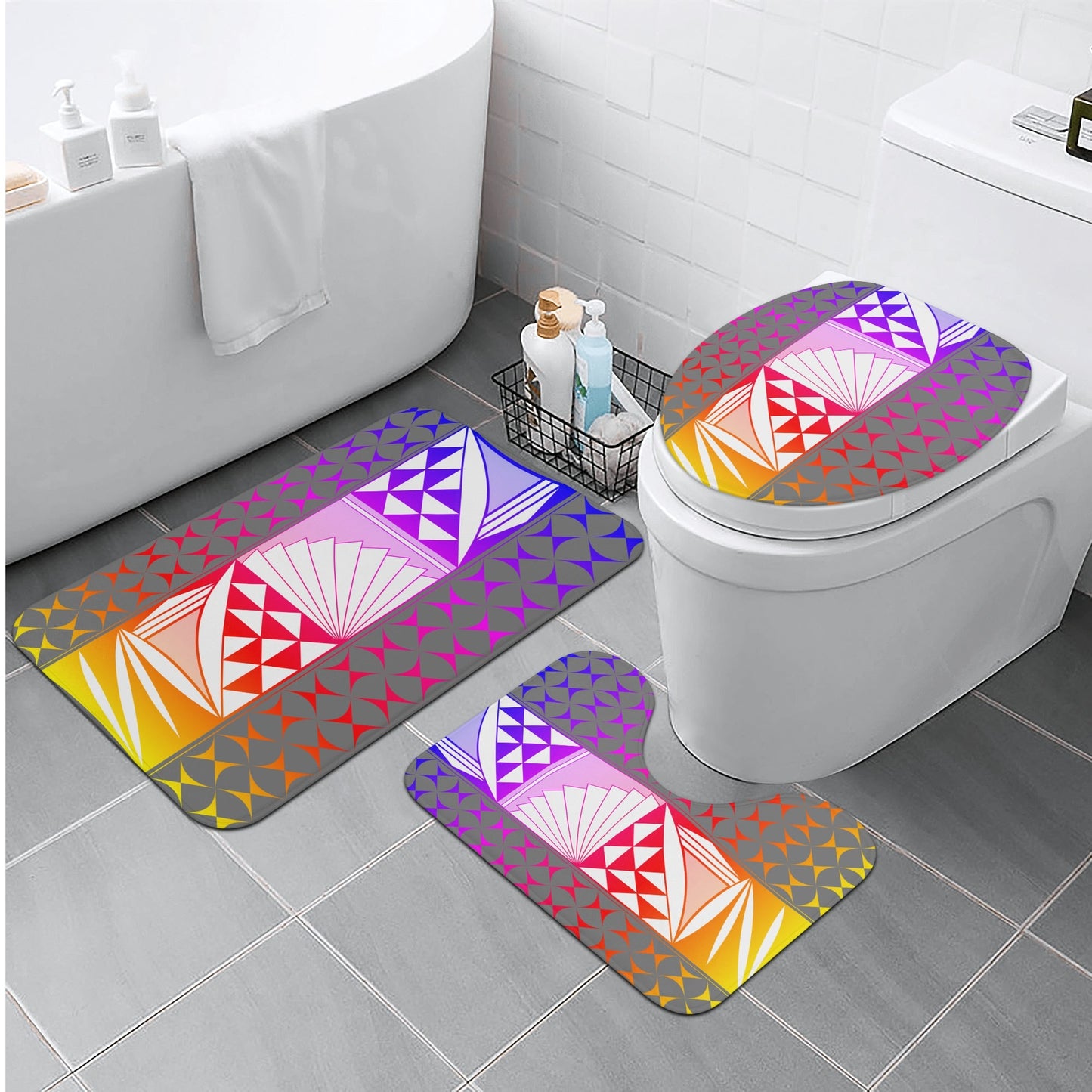 Rainbow Sunrise on Gray Bath Rug Set