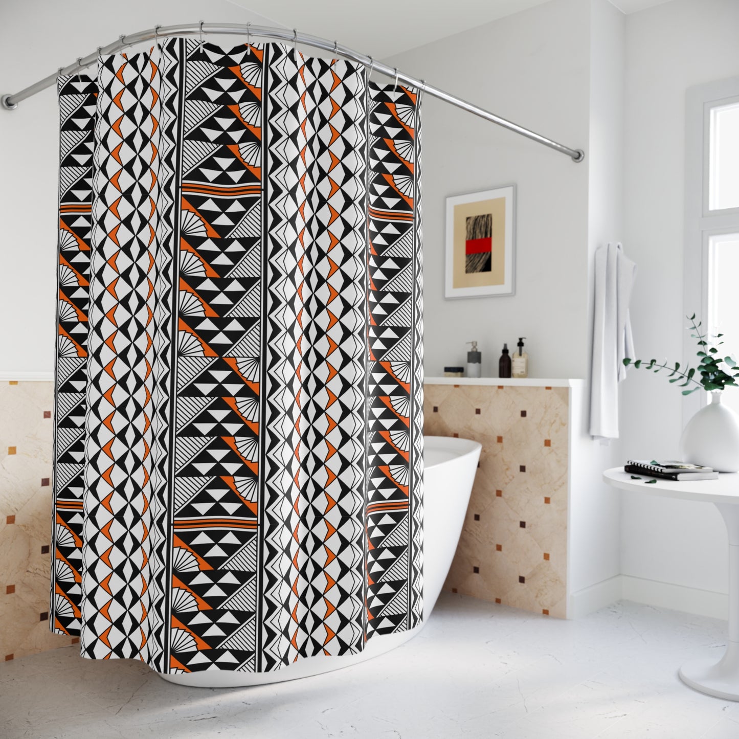 Southwest Rain and Sun in Orange Shower Curtains