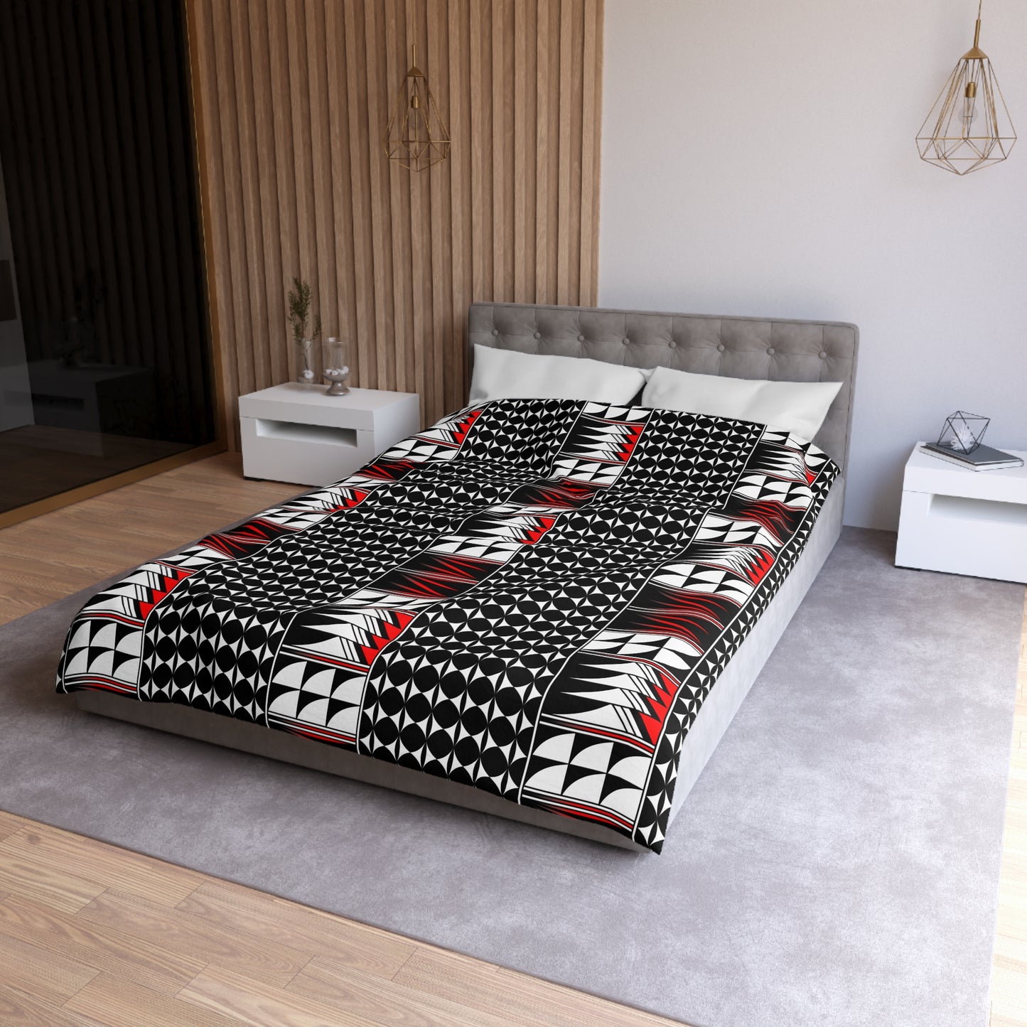 Blessed Feathers in Red Microfiber Duvet Cover