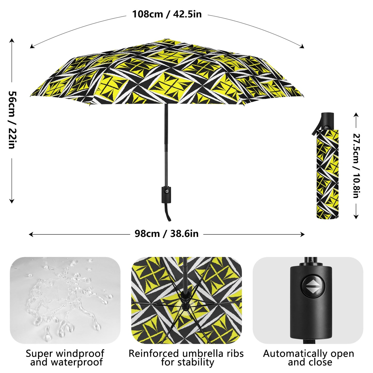 Sacred Winds in Yellow - Auto Open & Close Umbrella