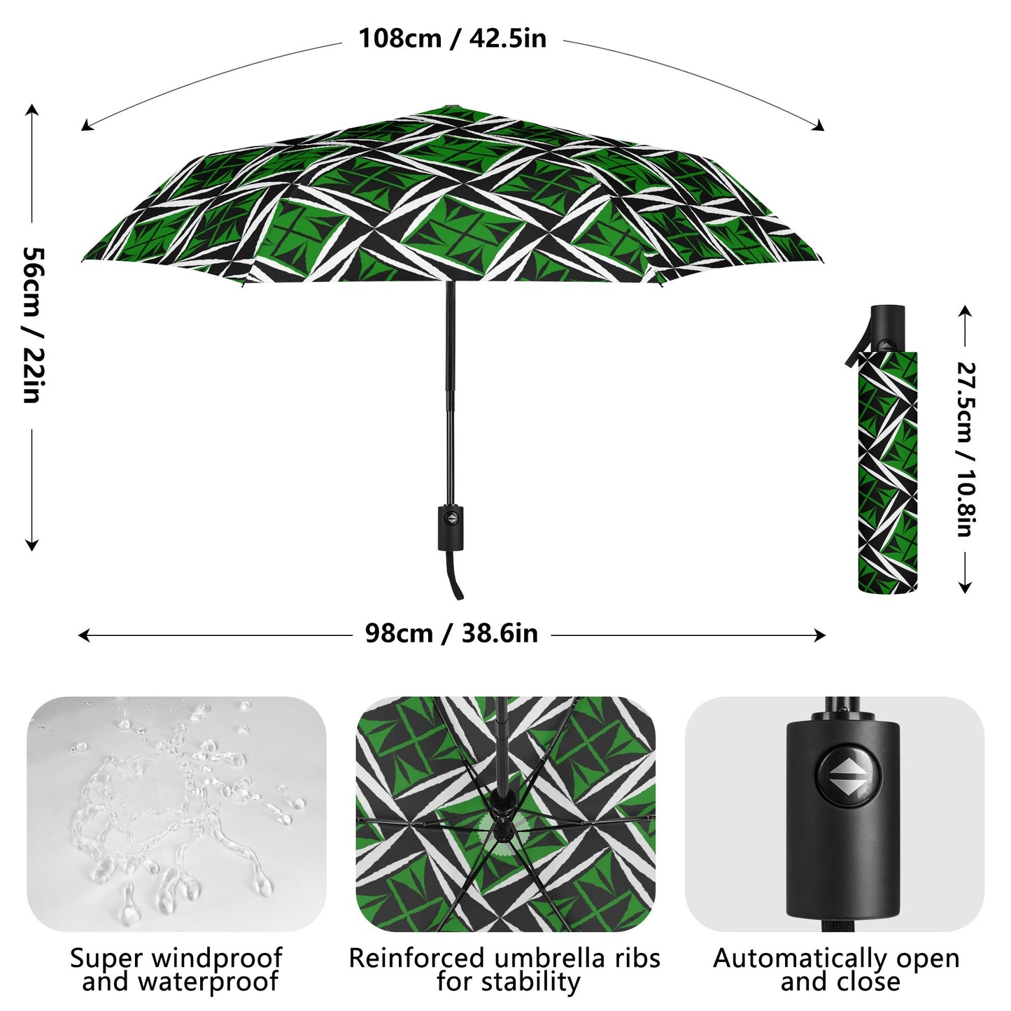 Sacred Winds in Green - Auto Open & Close Umbrella