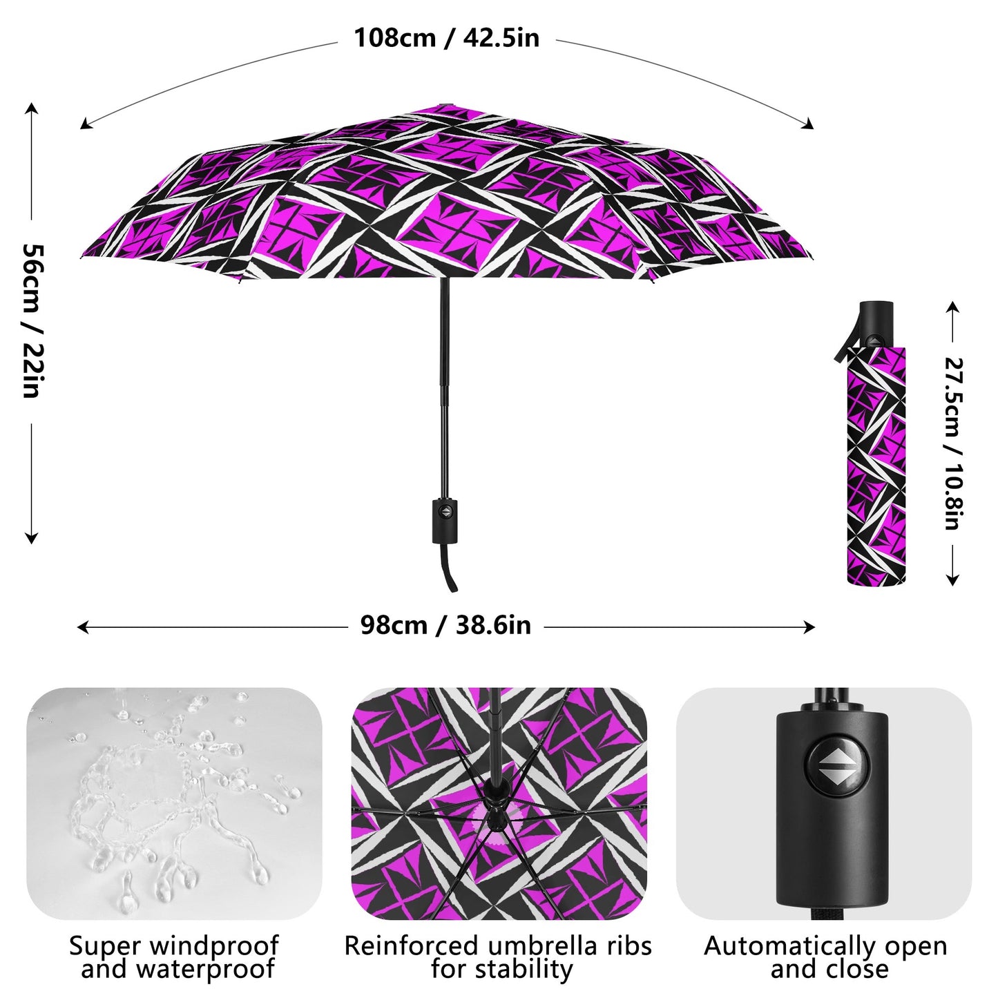 Sacred Winds in Pink - Auto Open & Close Umbrella