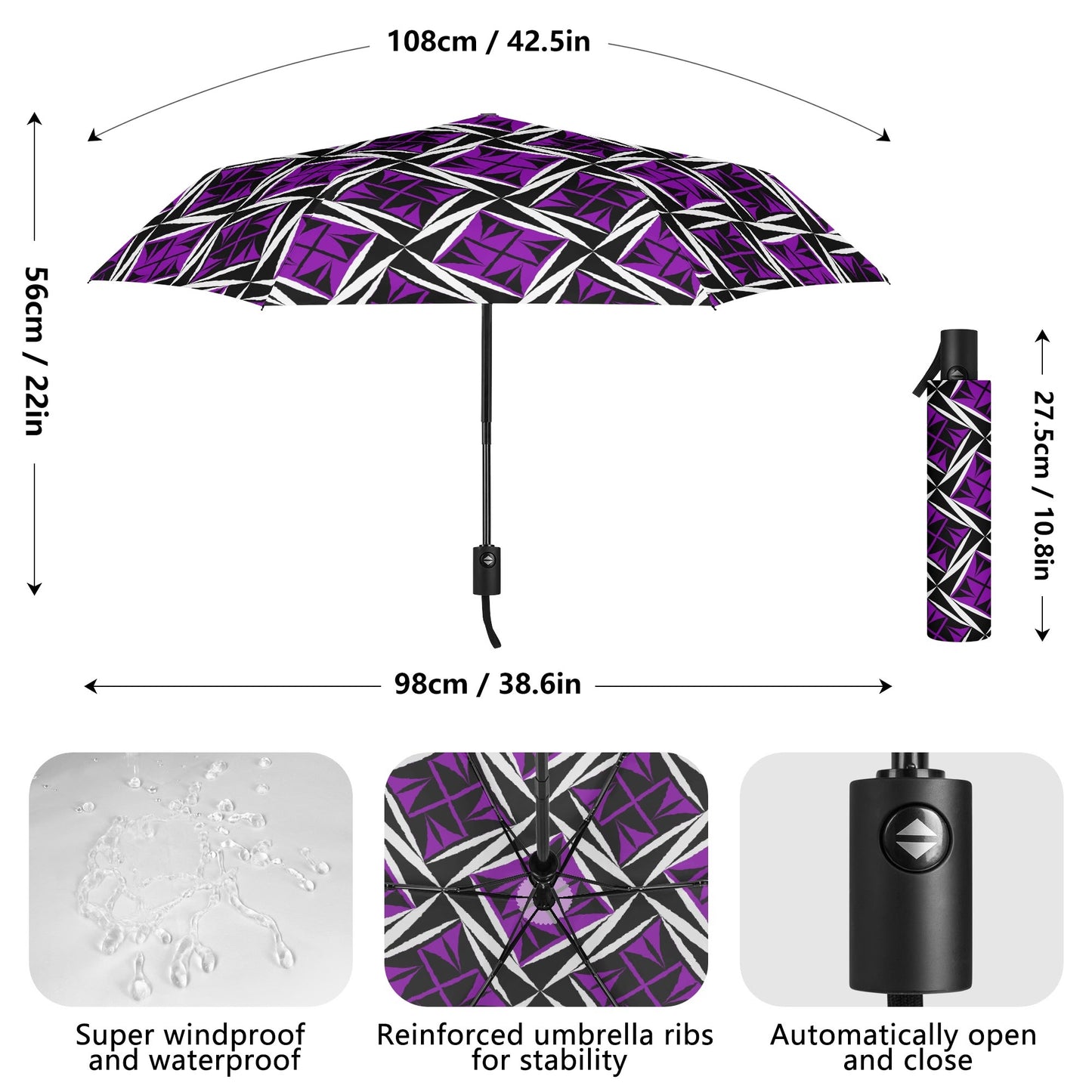 Sacred Winds in Purple - Auto Open & Close Umbrella