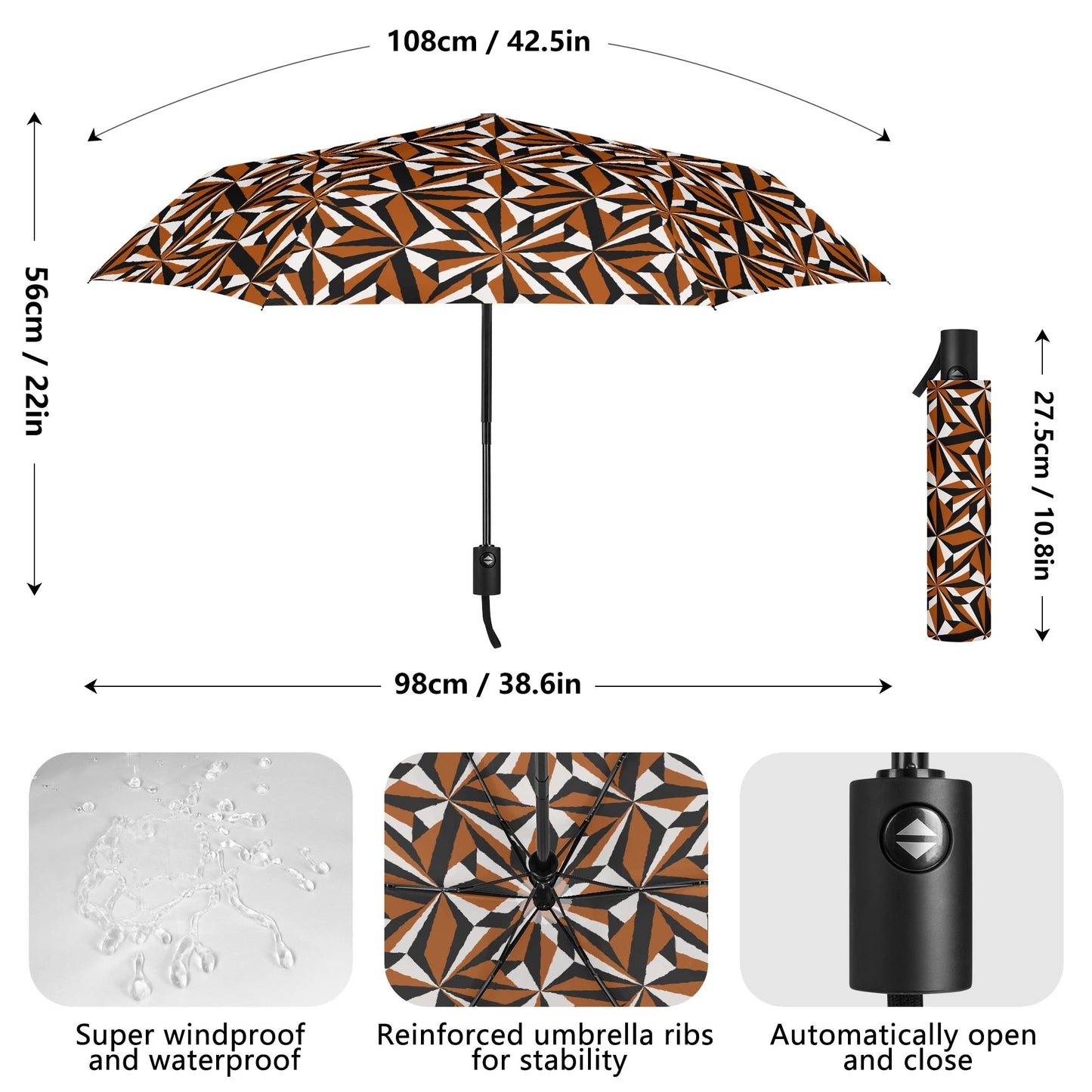Desert Flowers in Rust - Auto Open & Close Umbrella