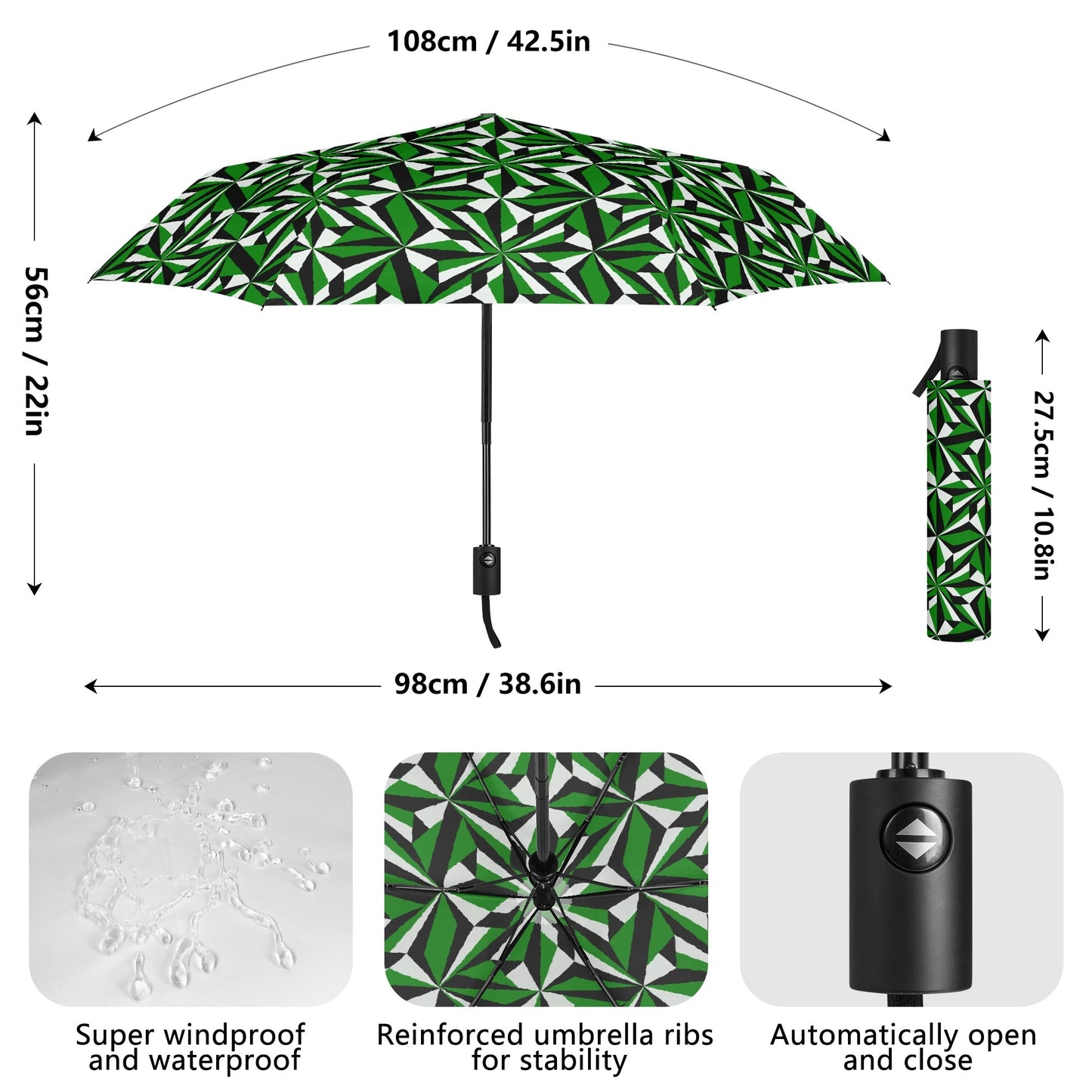 Desert Flowers in Green - Auto Open & Close Umbrella