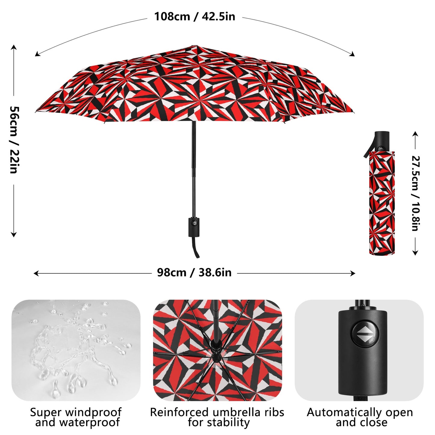 Desert Flowers in Red - Auto Open & Close Umbrella