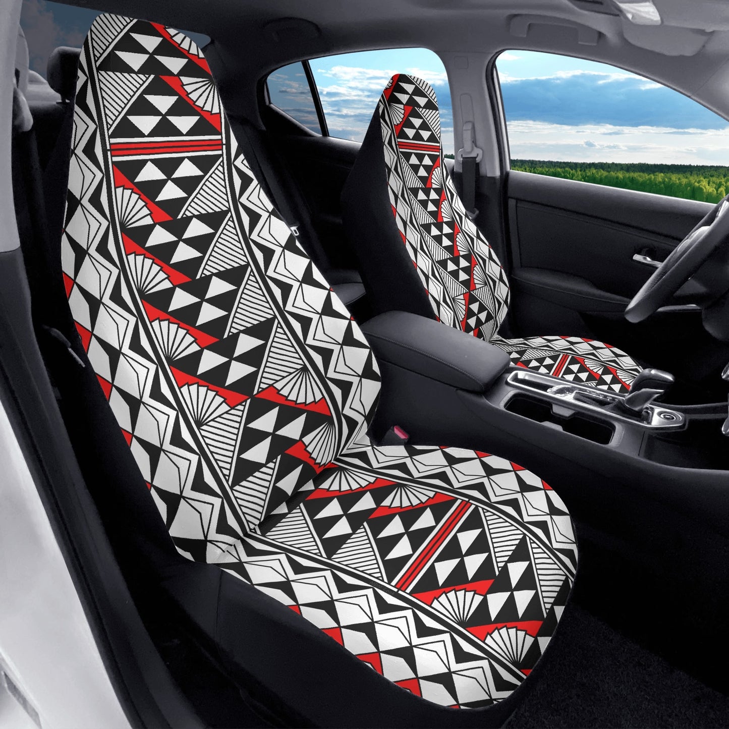 Sun and Rain in Red Auto Seat Covers