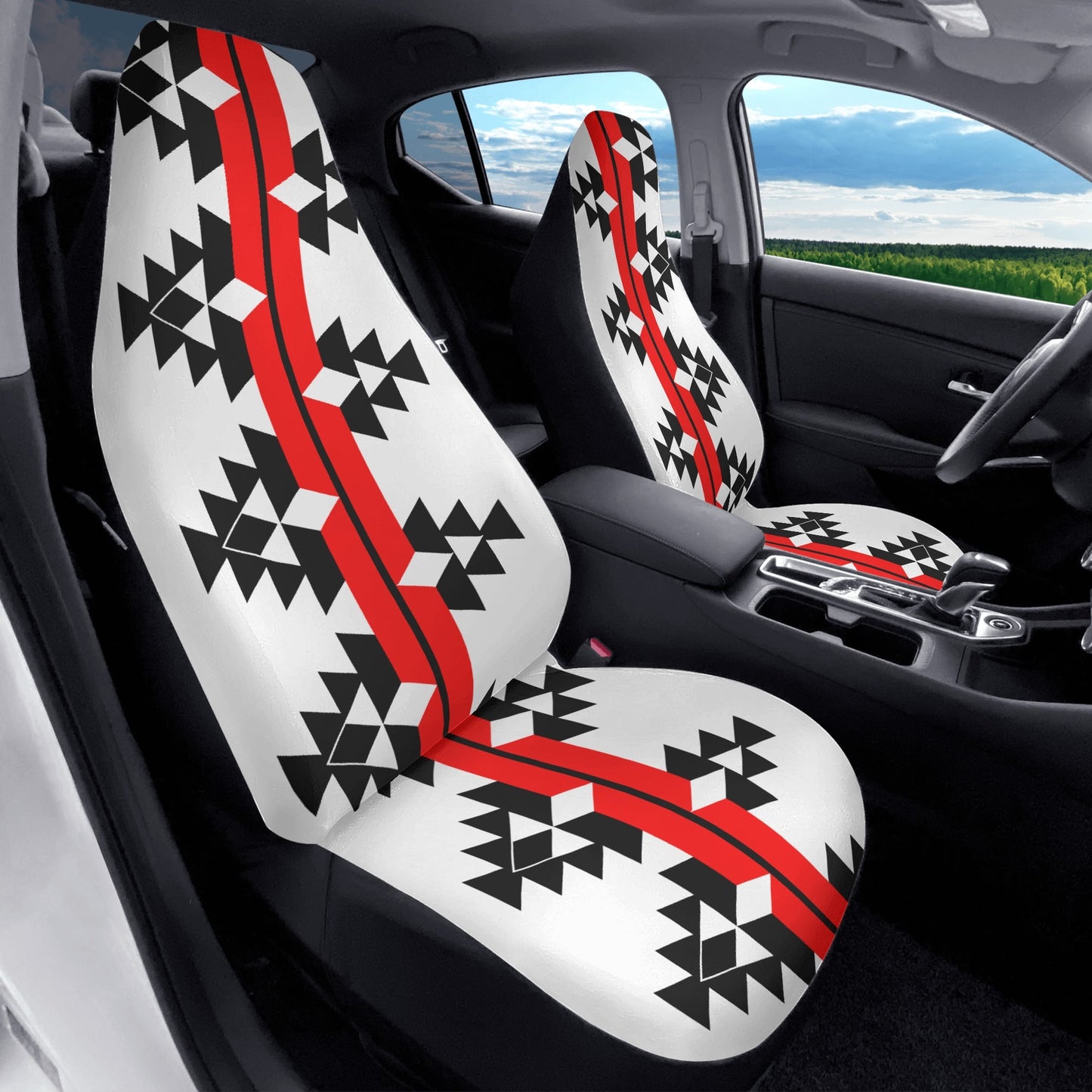 Native Woven Stories in Red Auto Seat Covers