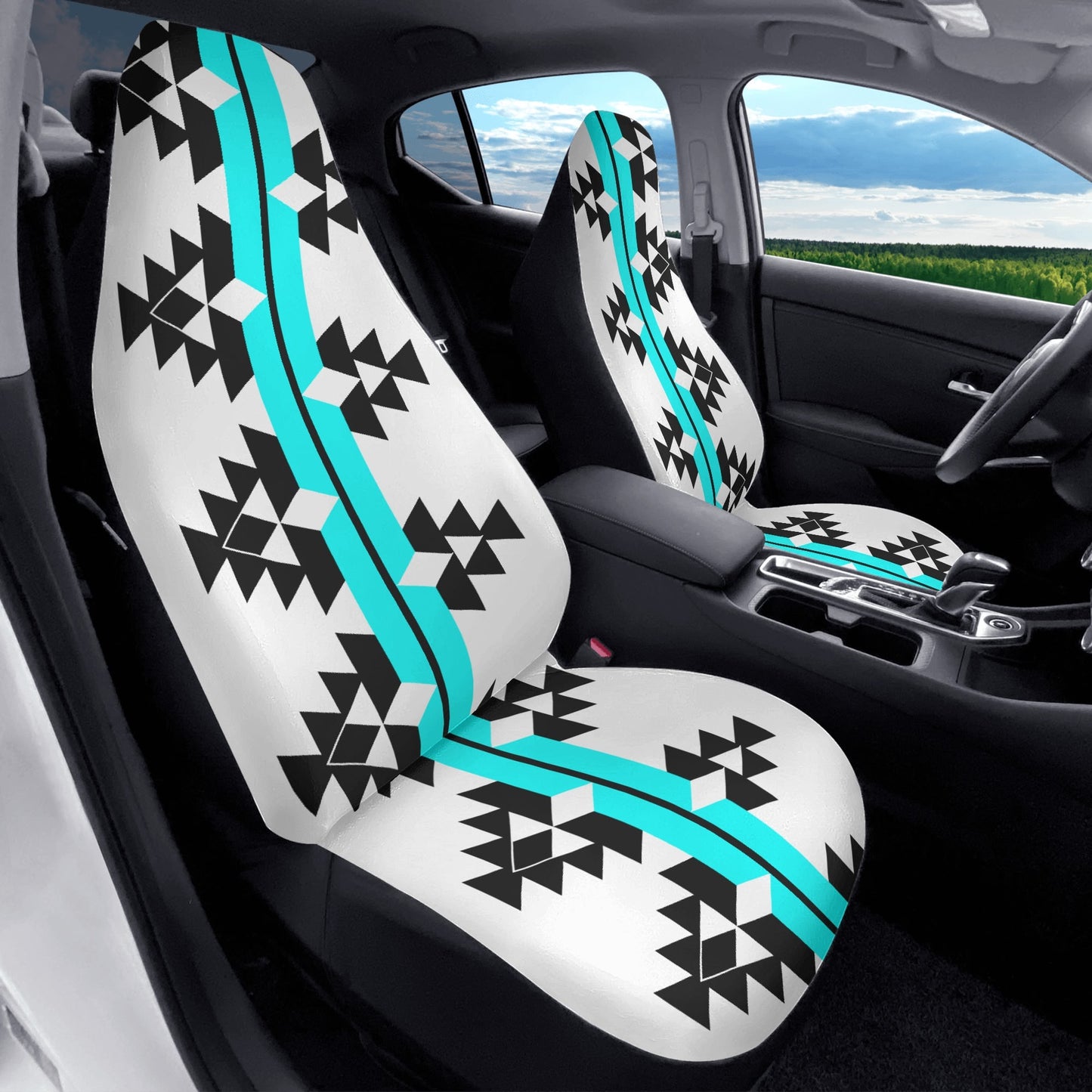 Native Woven Stories in Turquoise Auto Seat Covers