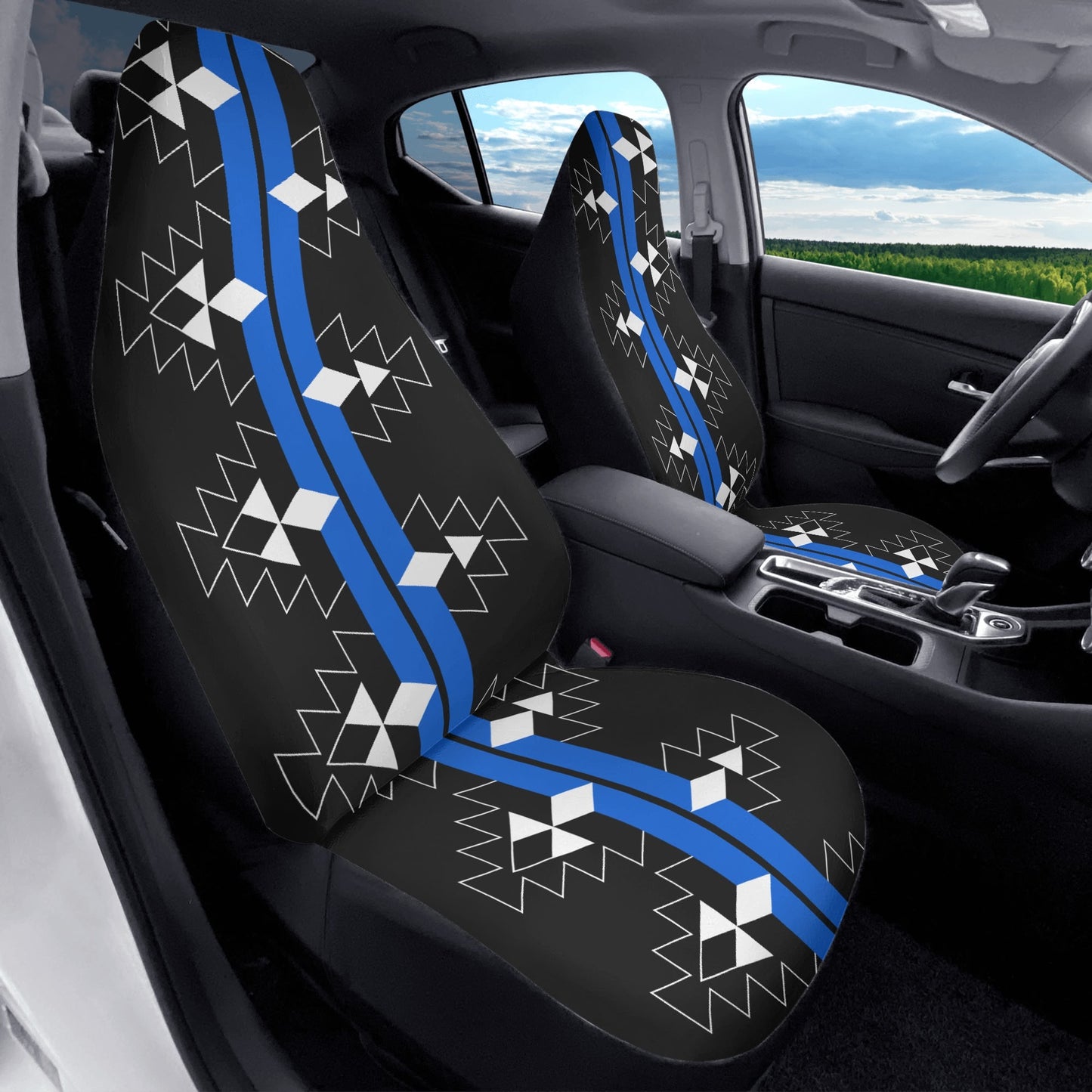 Native Woven Stories in Blue Auto Seat Covers