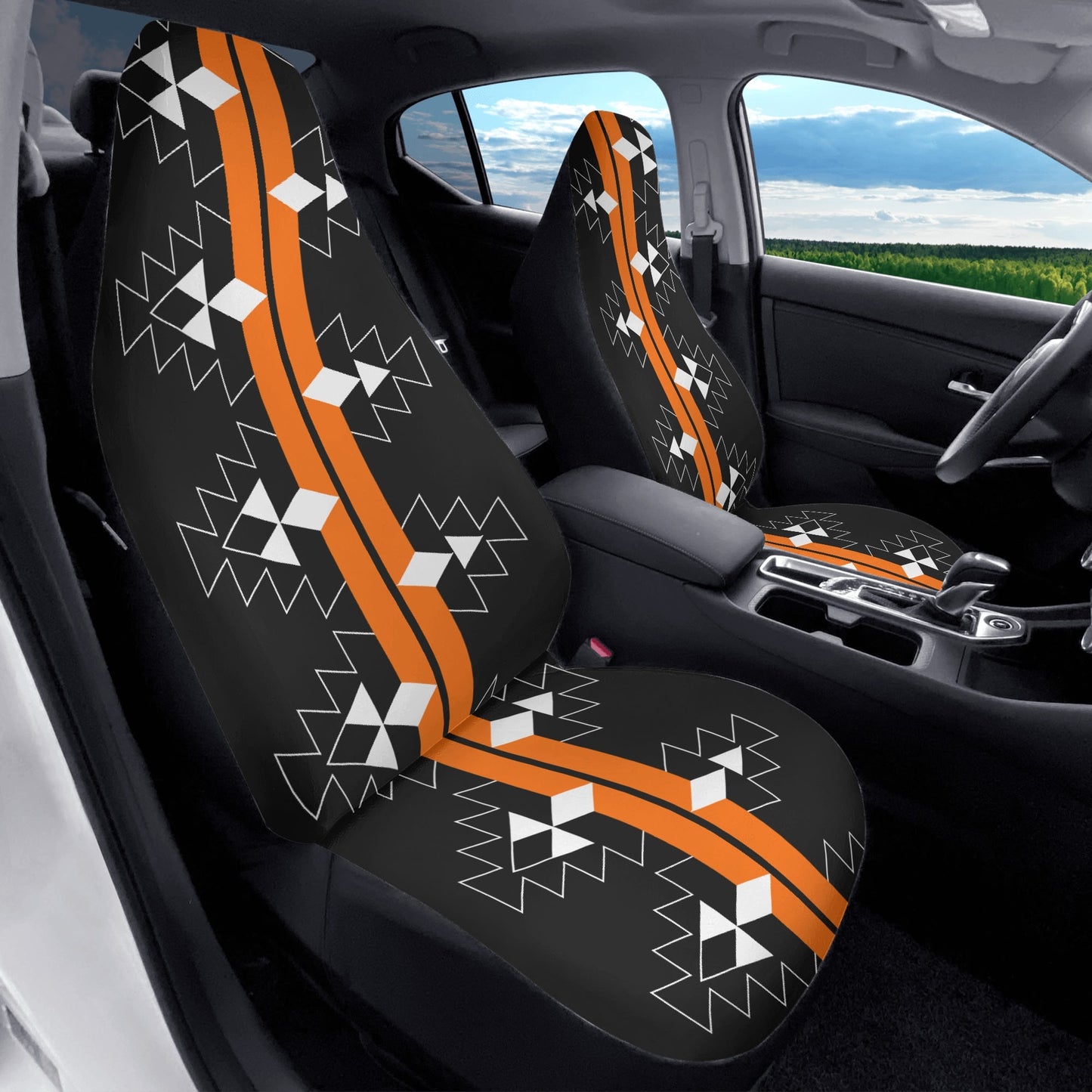 Native Woven Stories in Orange Auto Seat Covers