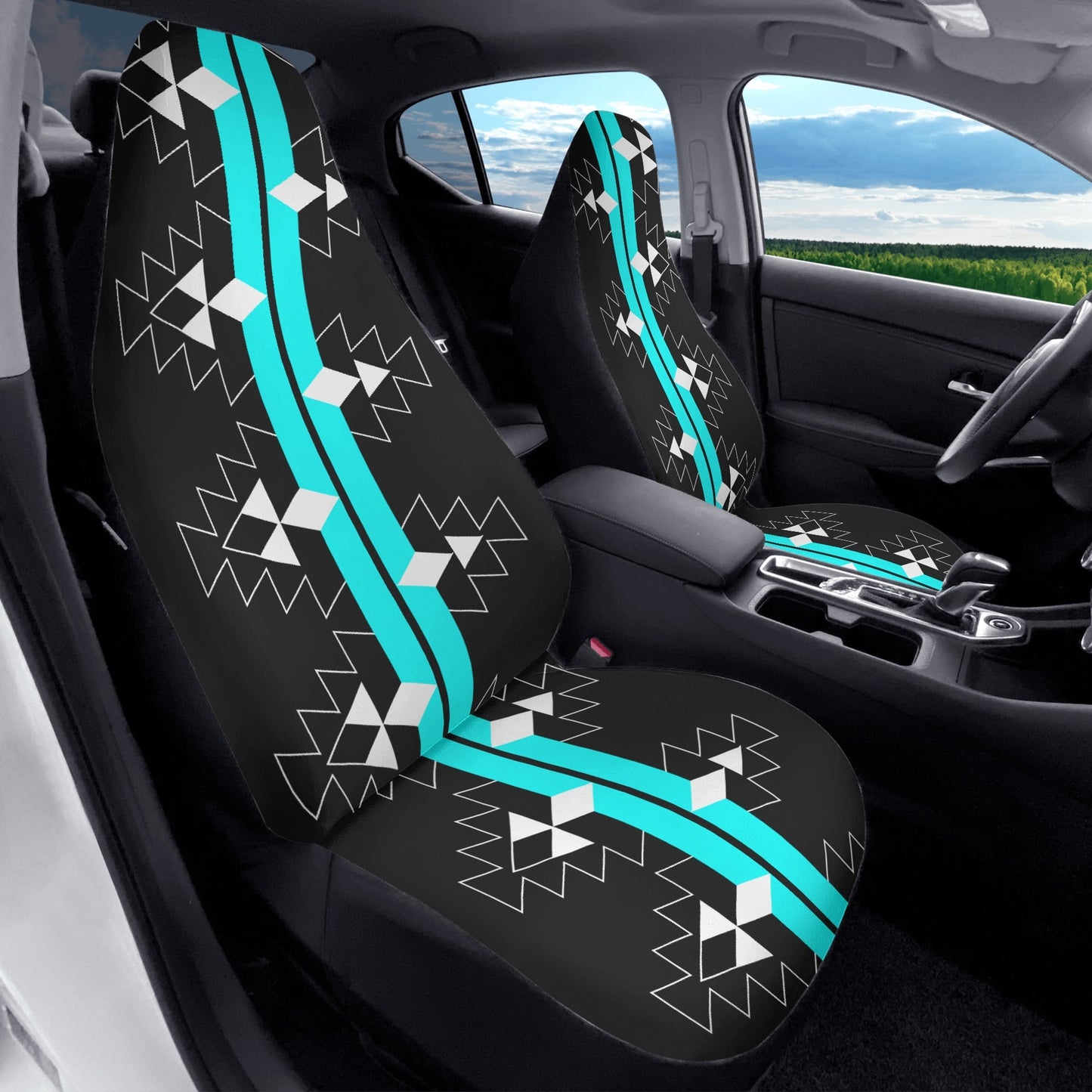 Native Woven Stories in Turquoise Auto Seat Covers