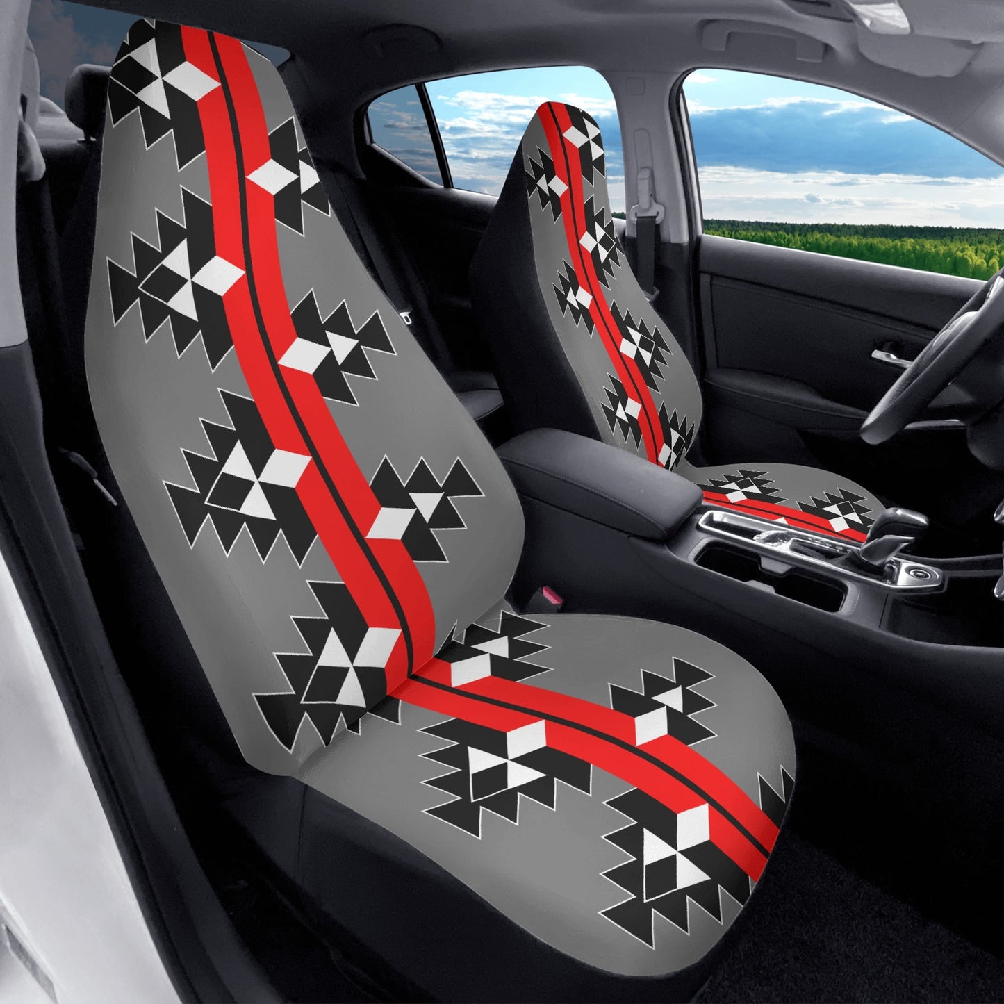 Native Woven Stories - Red/Gray - Auto Seat Covers