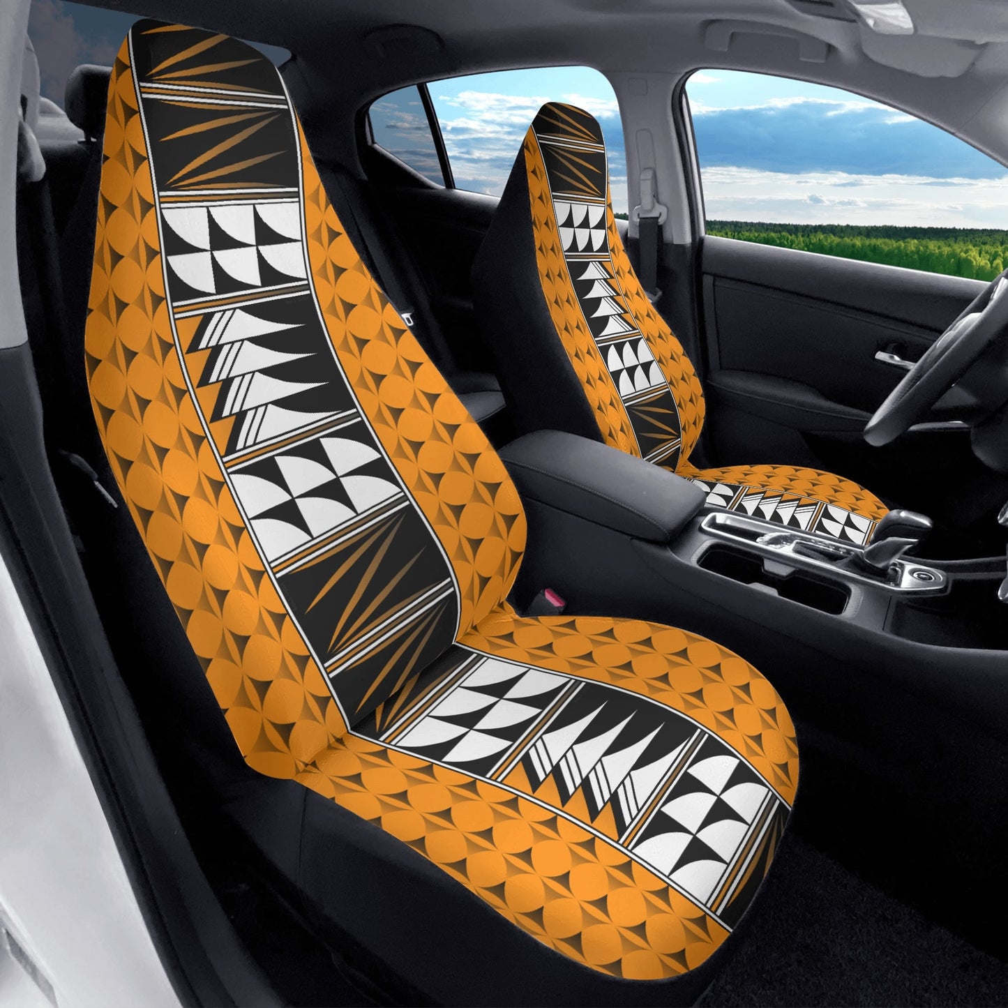 Feather Blessings on Orange Auto Seat Covers
