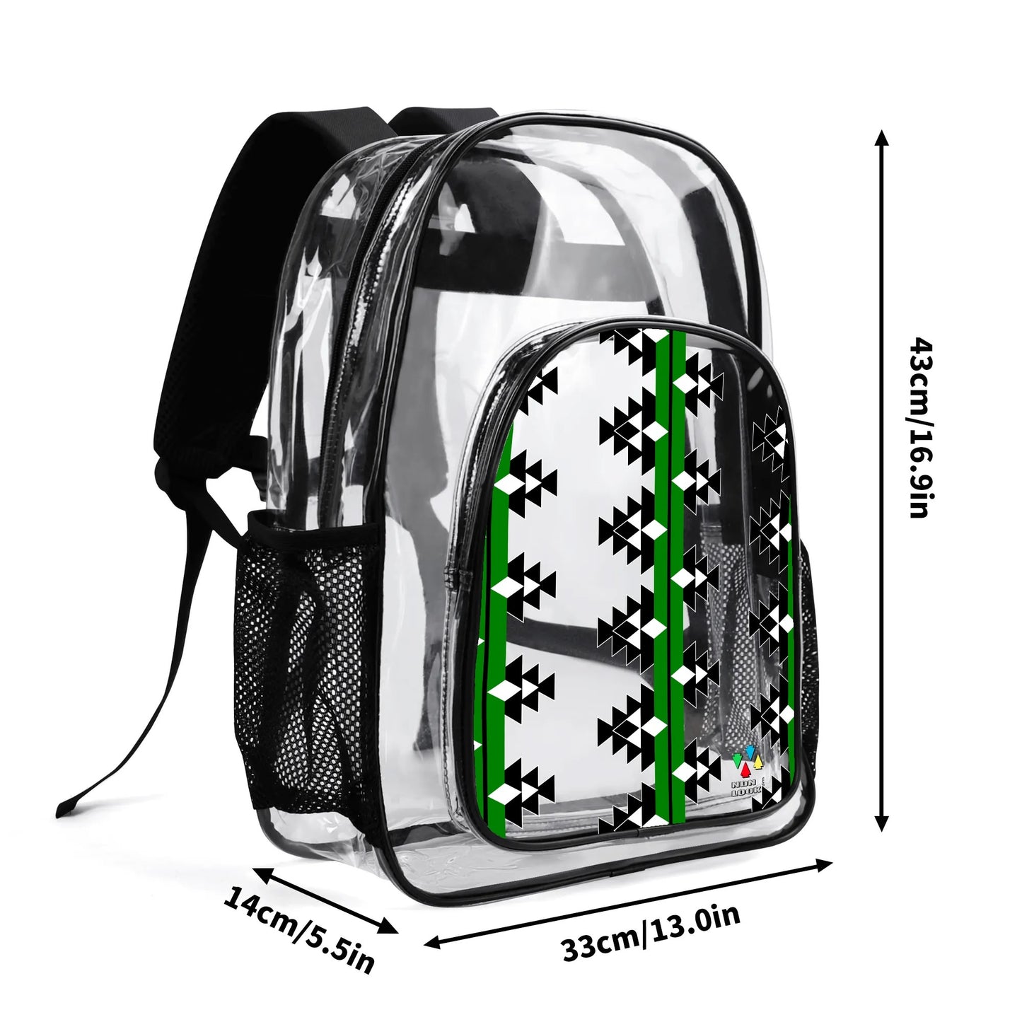 Native Woven Stories in Green Transparent Backpack