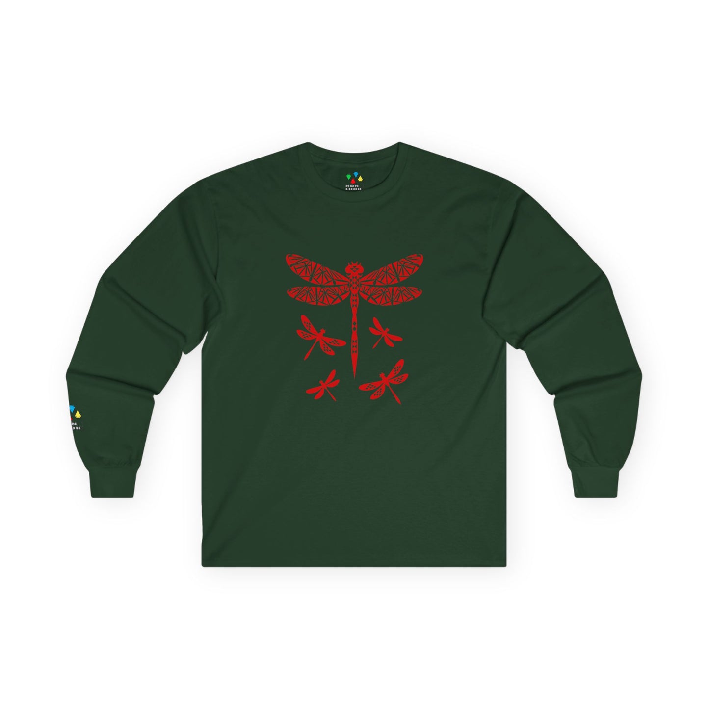 Native Dragonfly in Red Unisex Long Sleeve Tee