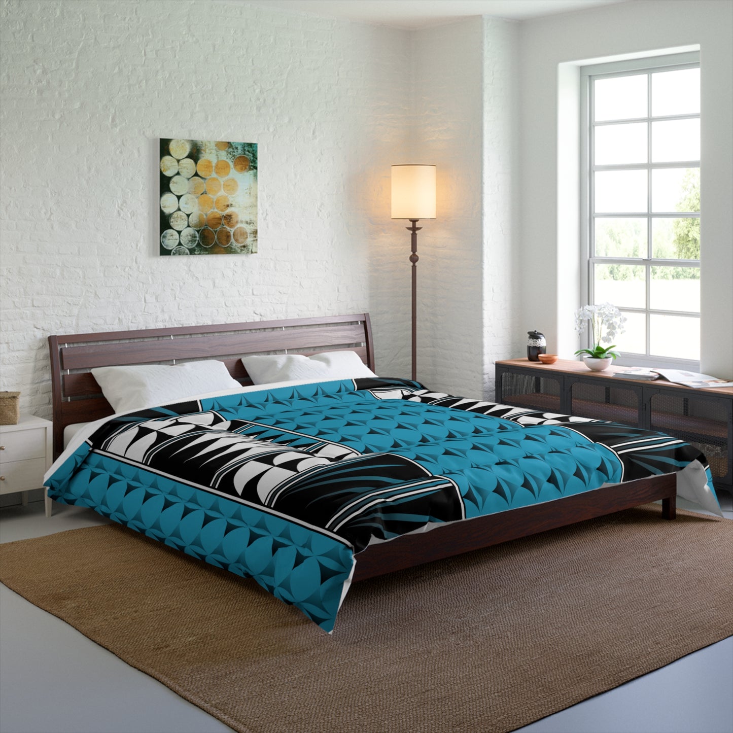 Southwest Feather Blessing on Turquoise Comforter