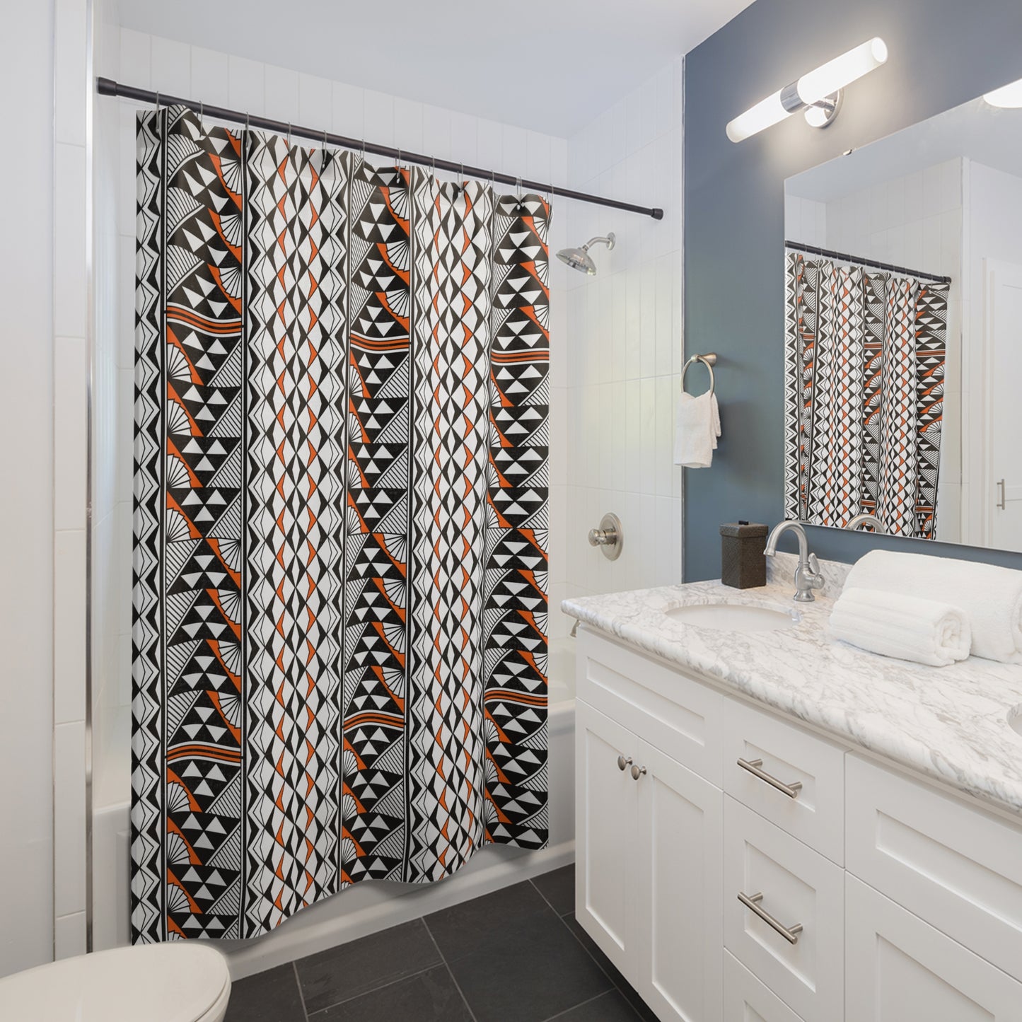 Southwest Rain and Sun in Orange Shower Curtains