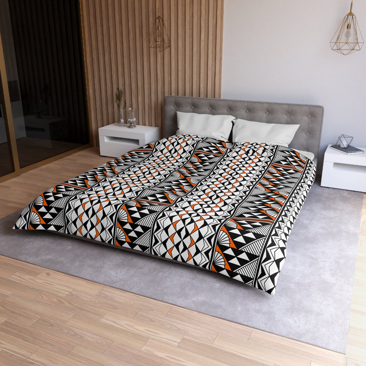 Sun and Rain in Orange Microfiber Duvet Cover
