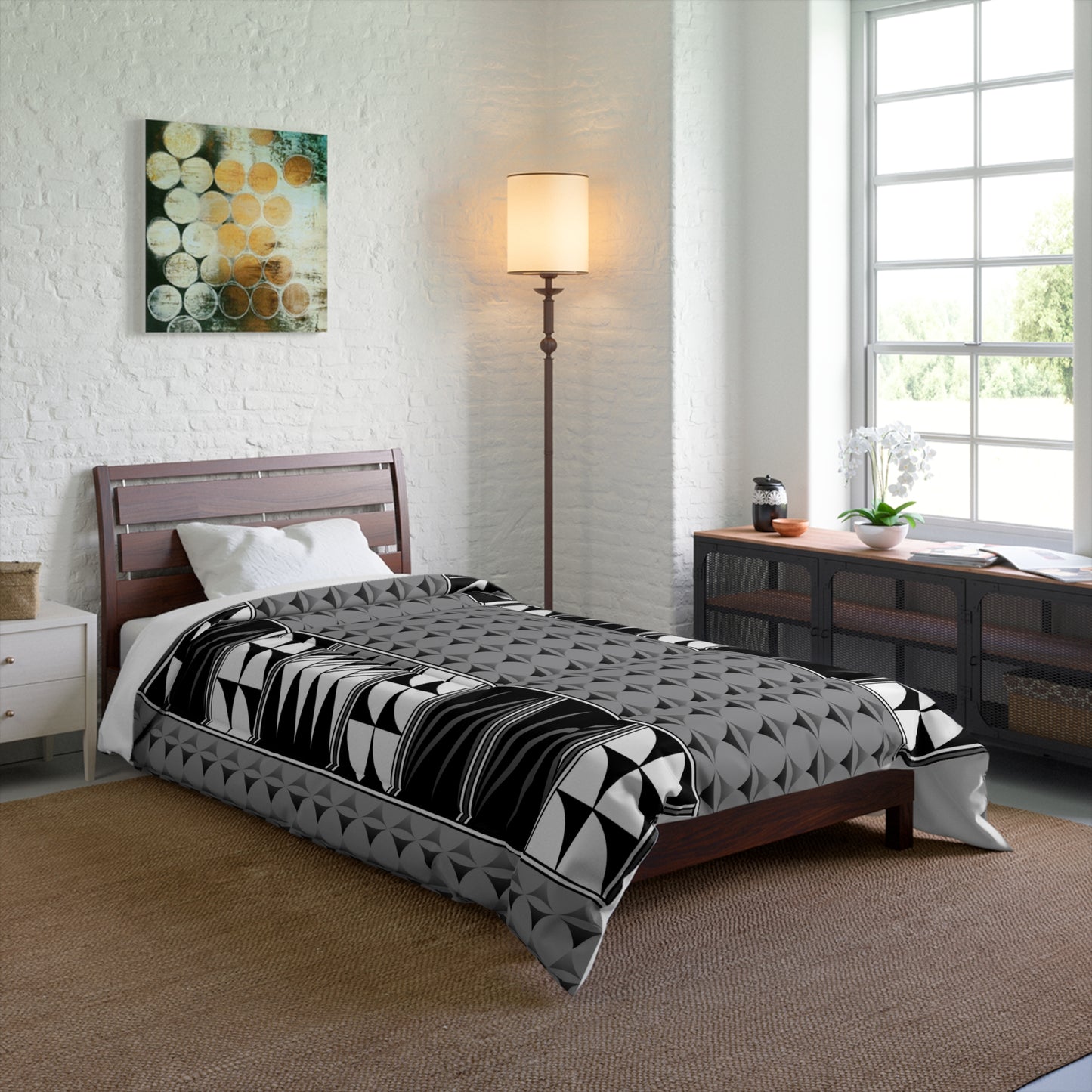 Southwest Feather Blessing on Gray Comforter