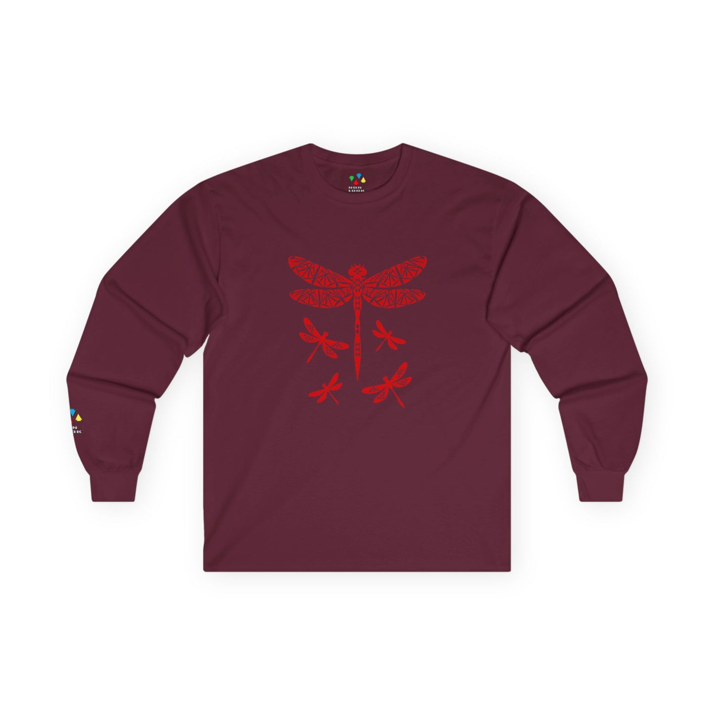 Native Dragonfly in Red Unisex Long Sleeve Tee