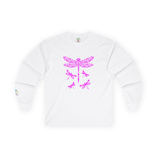 Native Dragonfly in Pink Unisex Long Sleeve Tee