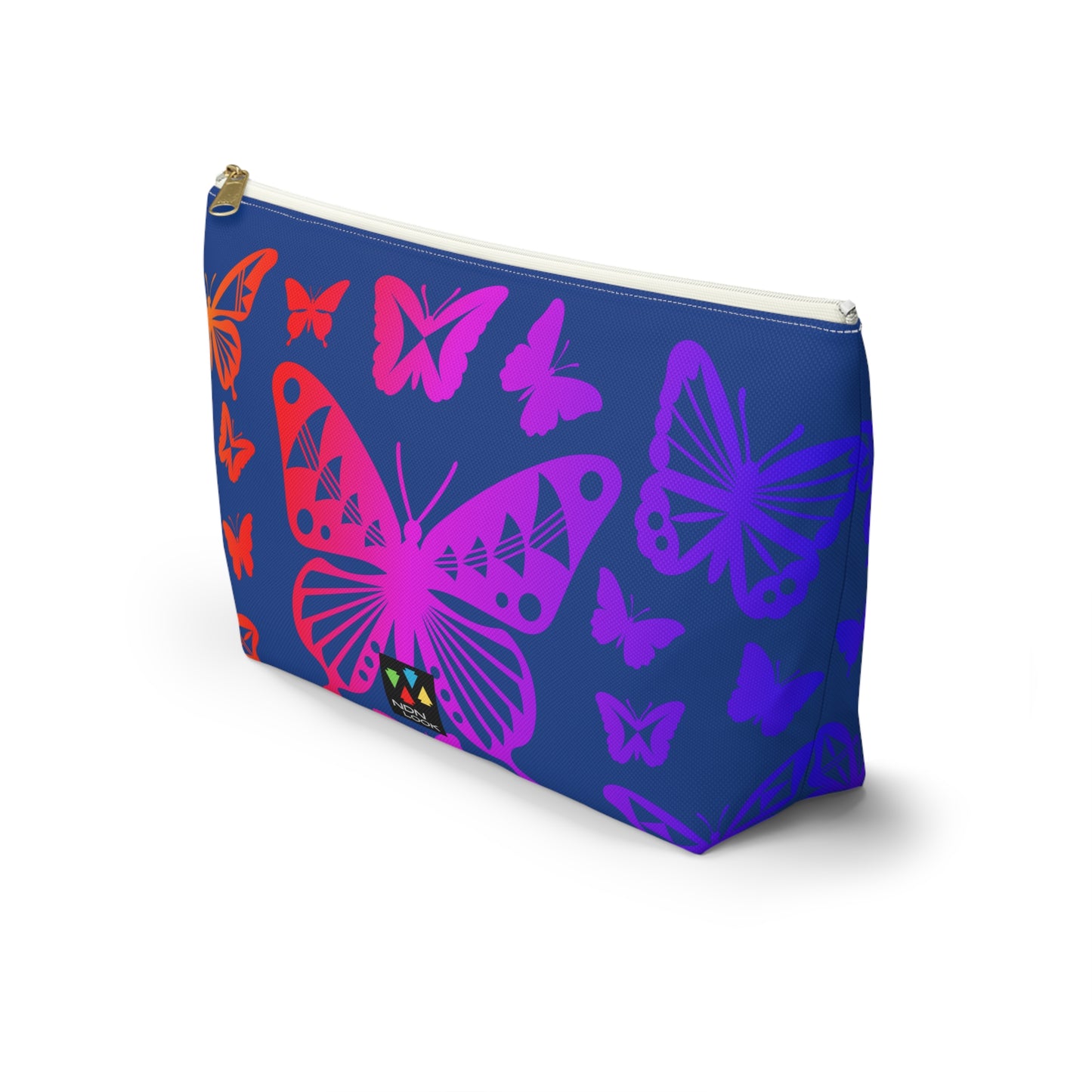 Rainbow Butterflies on Navy Pouch w T-bottom