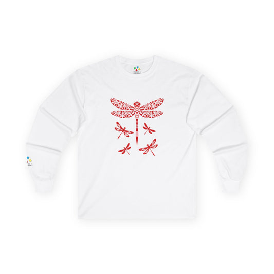 Native Dragonfly in Red Unisex Long Sleeve Tee