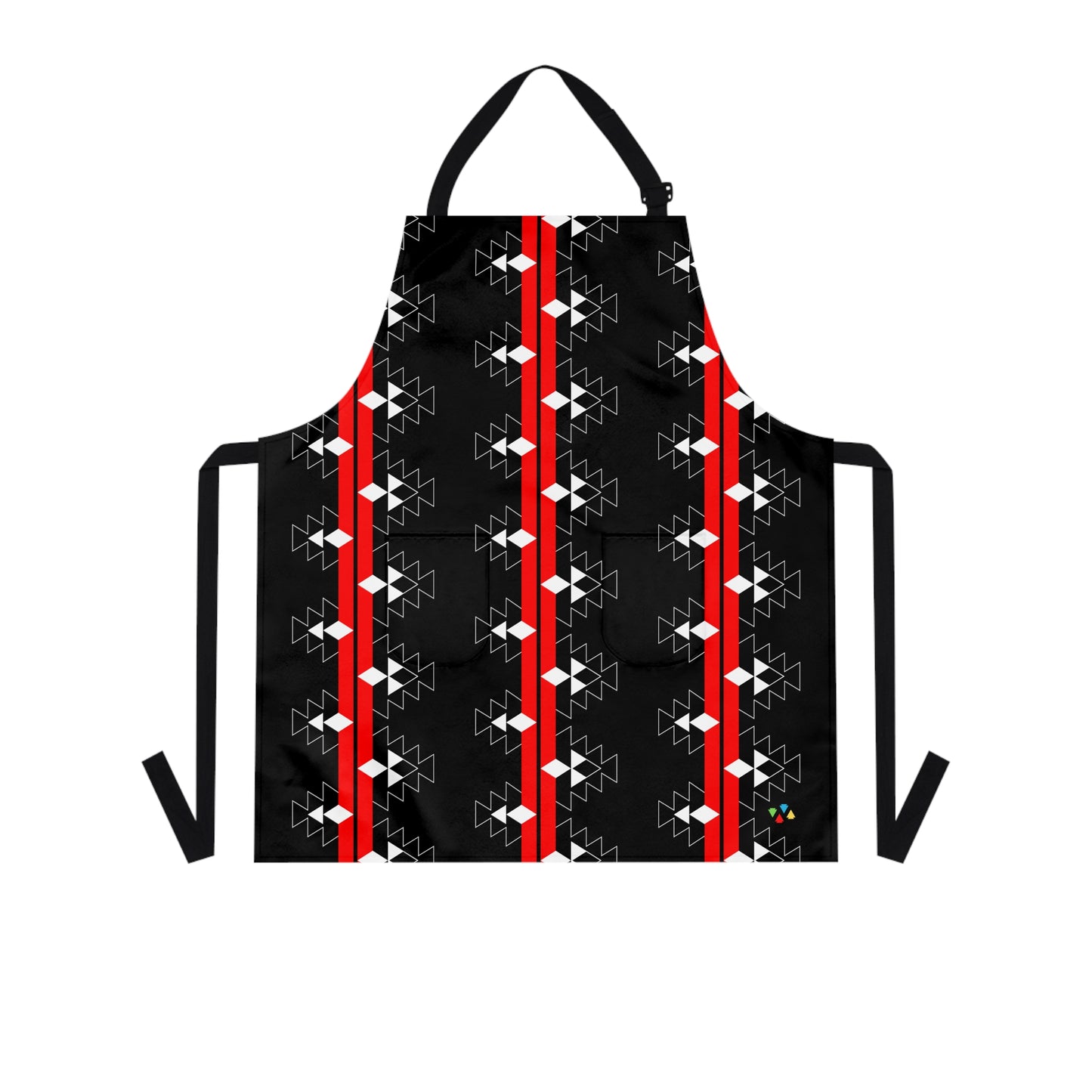 Red on Black Native Woven Stories Two Pocket Apron