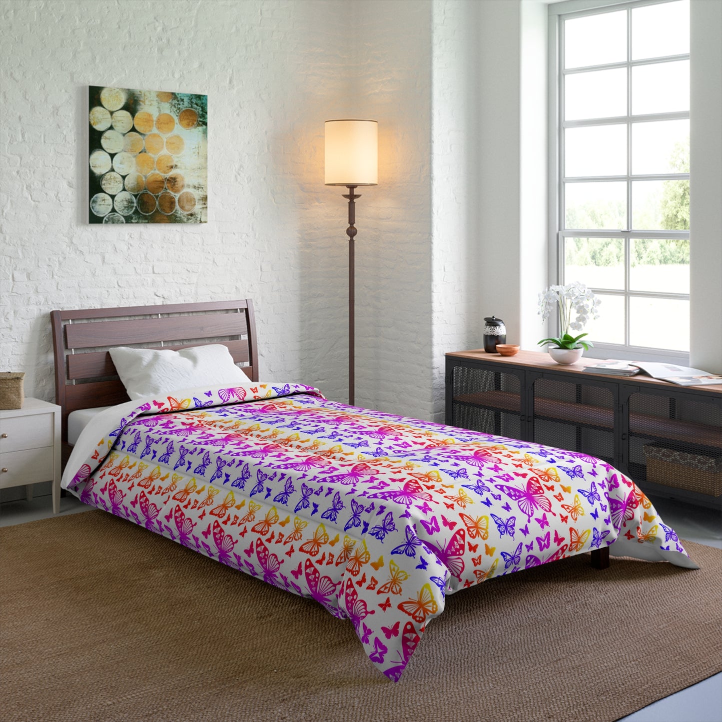 Native Butterflies on White Comforter