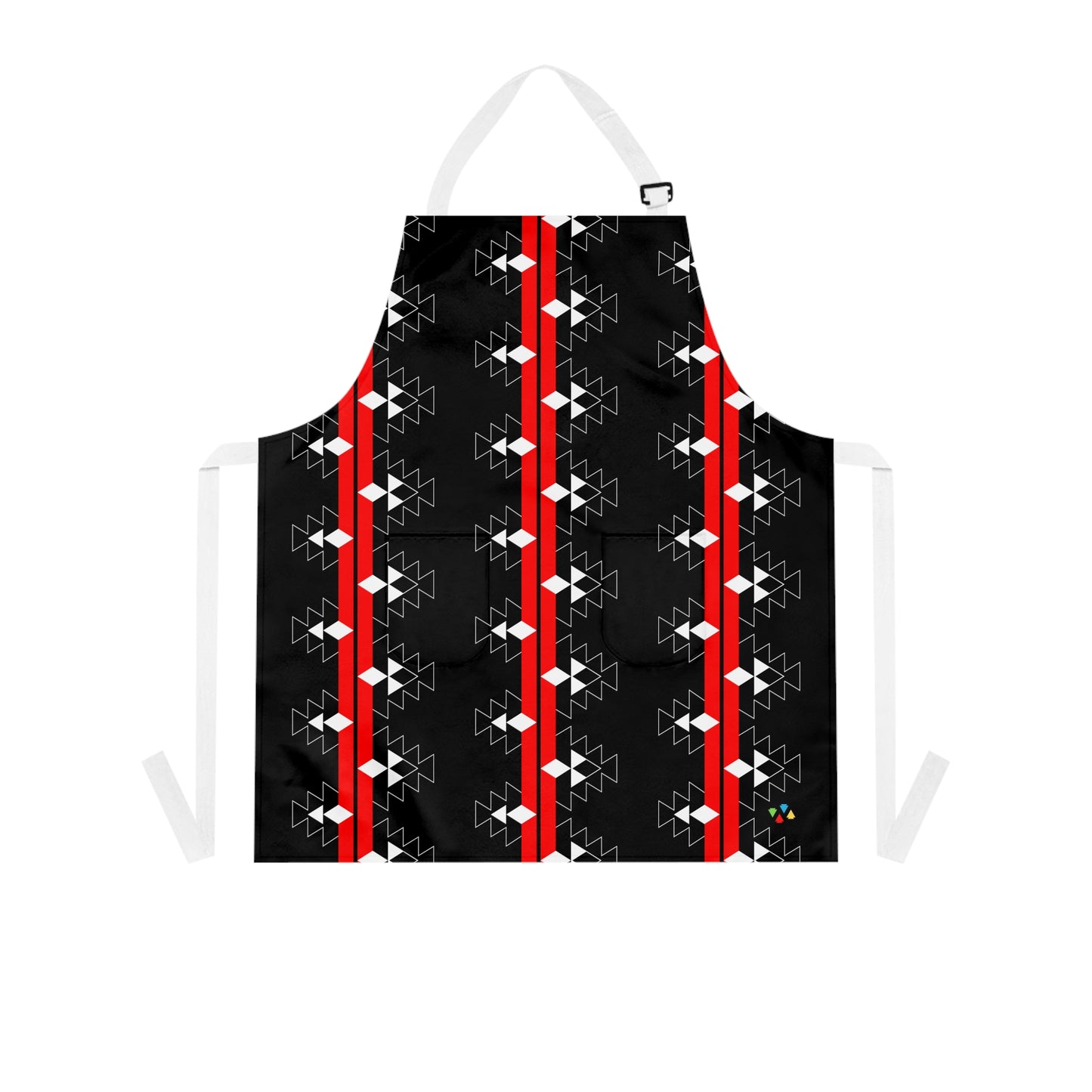 Red on Black Native Woven Stories Two Pocket Apron
