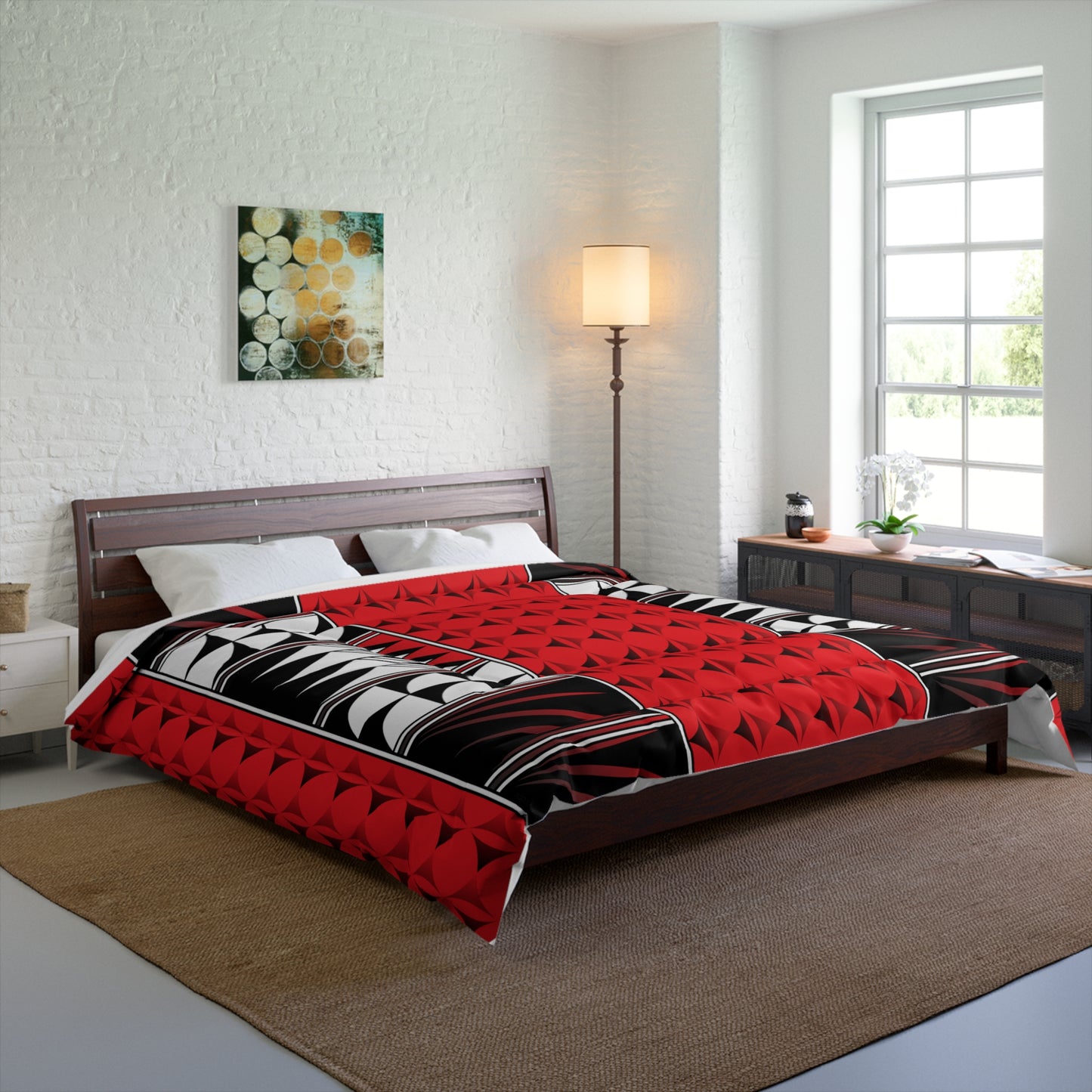 Southwest Feather Blessing on Red Comforter