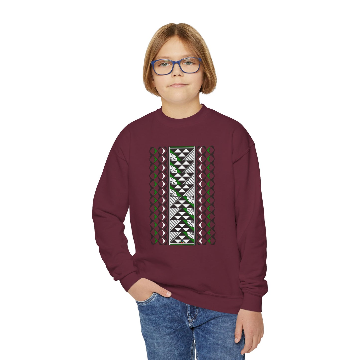 Rain and Sun in Green Youth Crewneck Sweatshirt