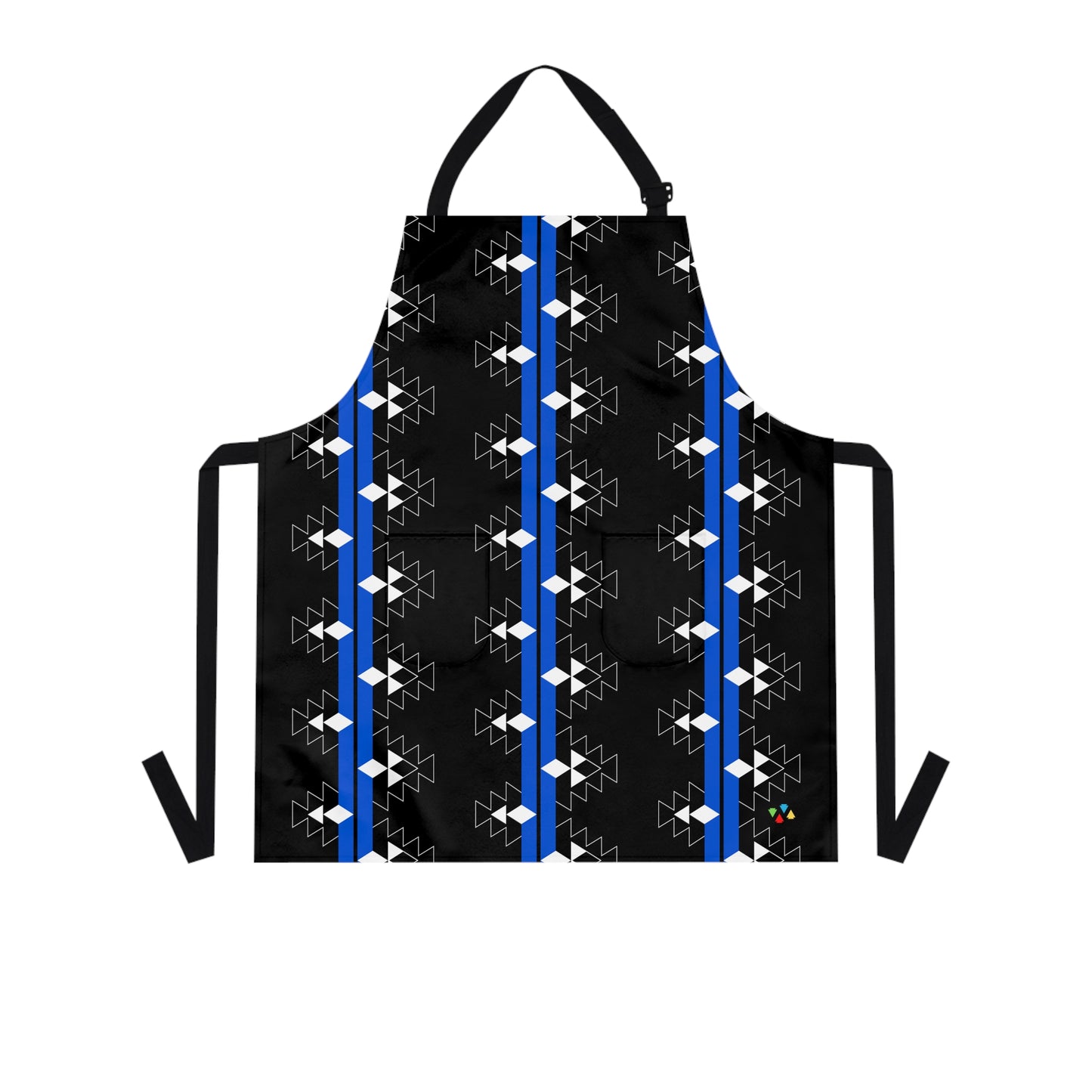 Blue on Black Native Woven Stories Two Pocket Apron