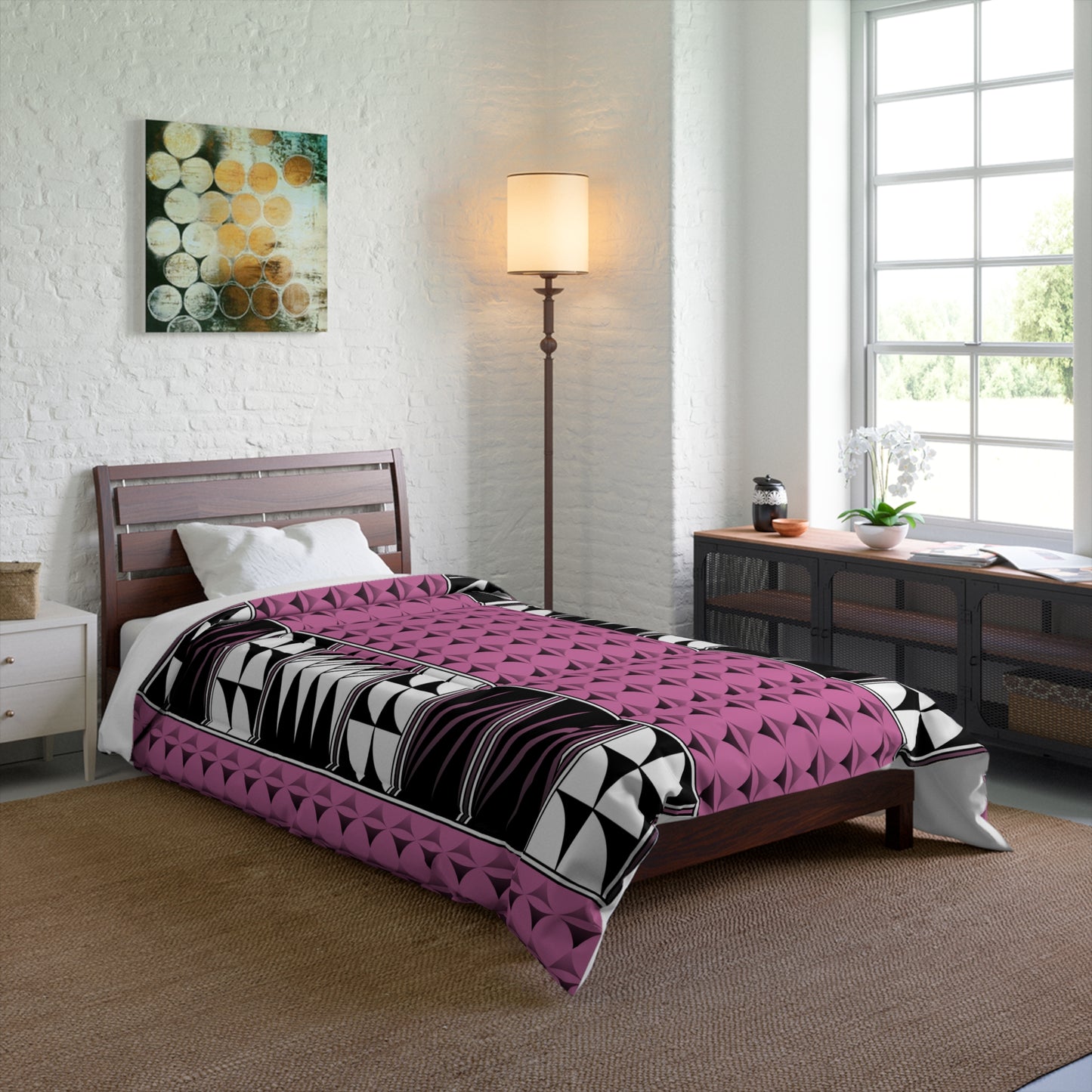 Southwest Feather Blessing on Light Pink Comforter
