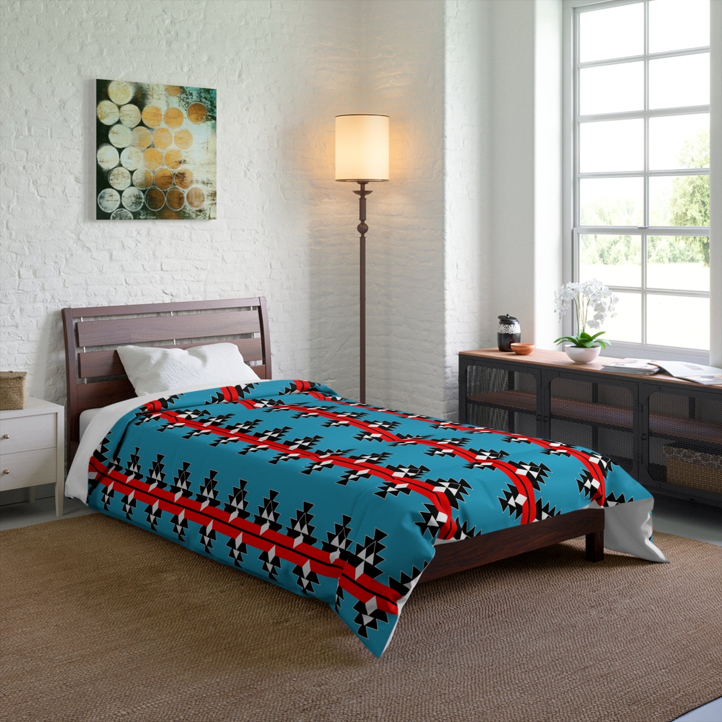 Native Woven Stories on Turquoise Comforter