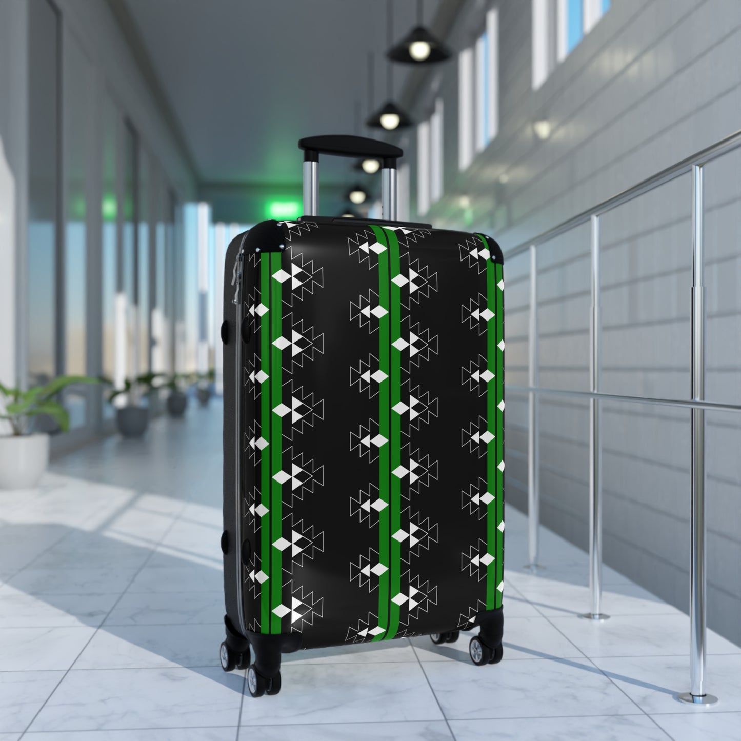Green Native Woven Stories Suitcases