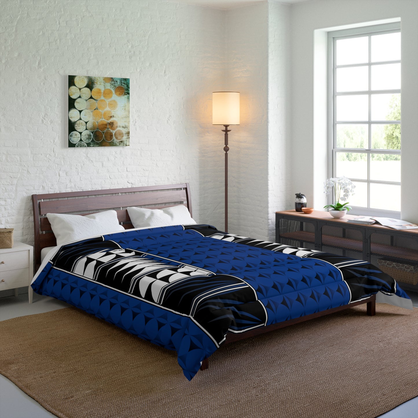 Southwest Feather Blessing on Dark Blue Comforter