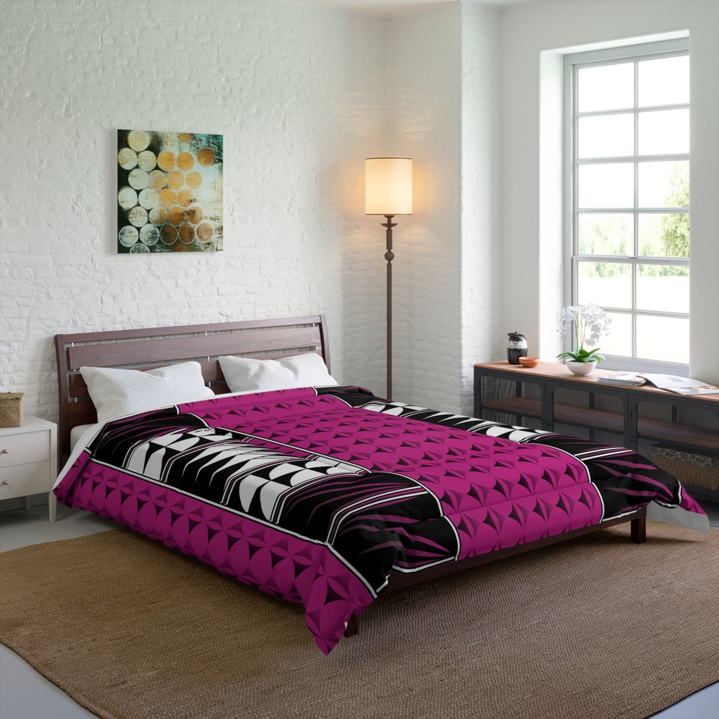 Southwest Feather Blessing on Pink Comforter
