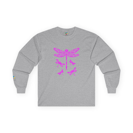 Native Dragonfly in Pink Unisex Long Sleeve Tee